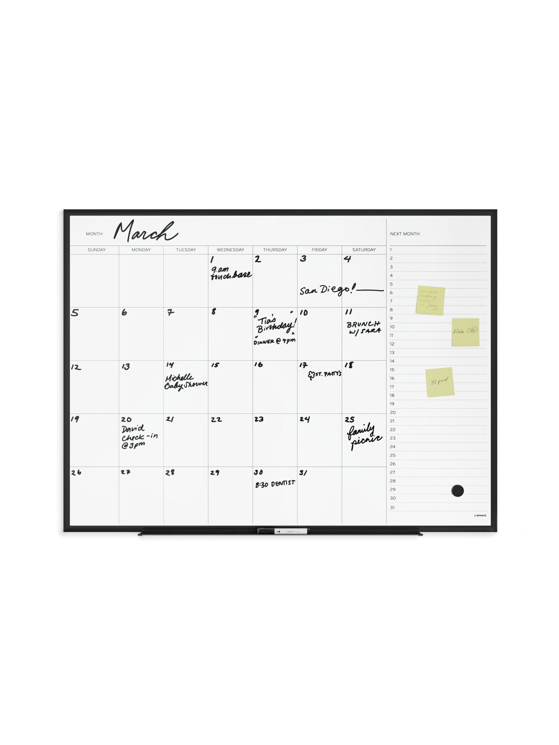 Metal Frame Dry Erase Calendar Board, Black, White, 35" x 47", 4 x 3, White, 35" X 47" Size, Set of 1, 817894029006