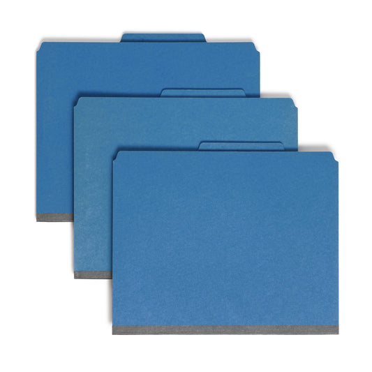 SafeSHIELD® Pressboard Classification File Folders with Pocket Dividers, Dark Blue Color, Letter Size, 