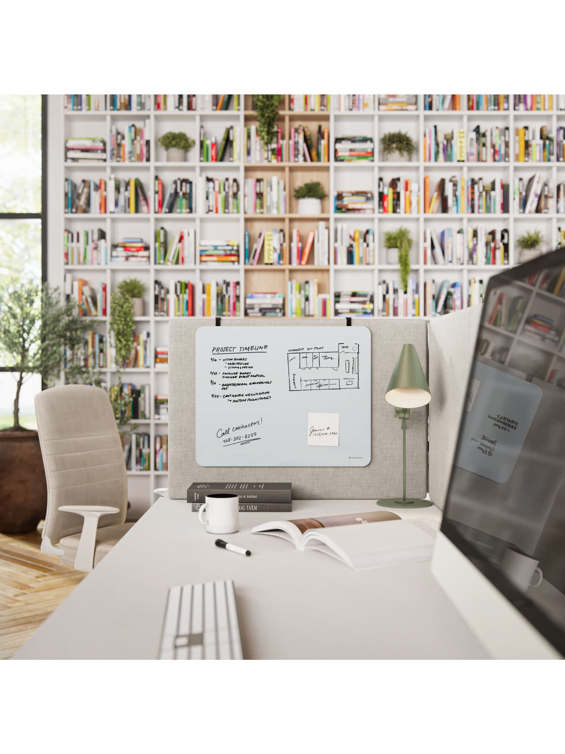 Glass Cubicle Magnetic Dry Erase Board, White, 20" x 16", 2' or Smaller, White, 20" X 16" Size, Set of 1, 843463130323