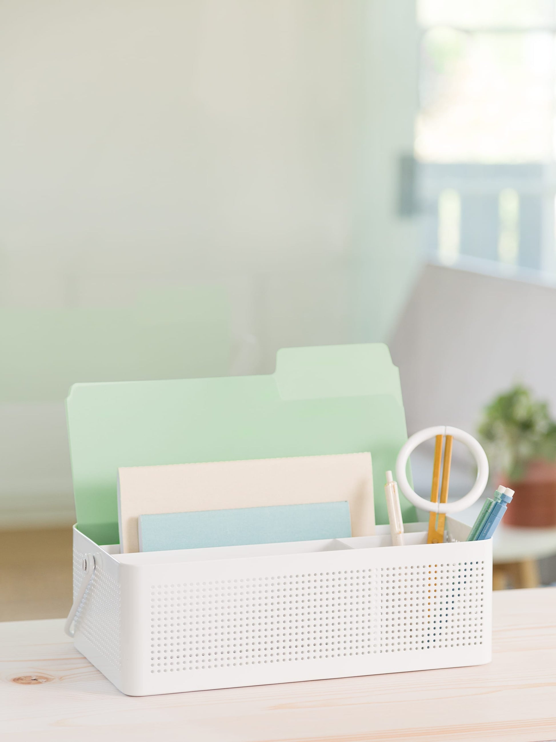 Perf Metal Desktop Caddy, Modern Perforated, White, White, Set of 1, 843463157207