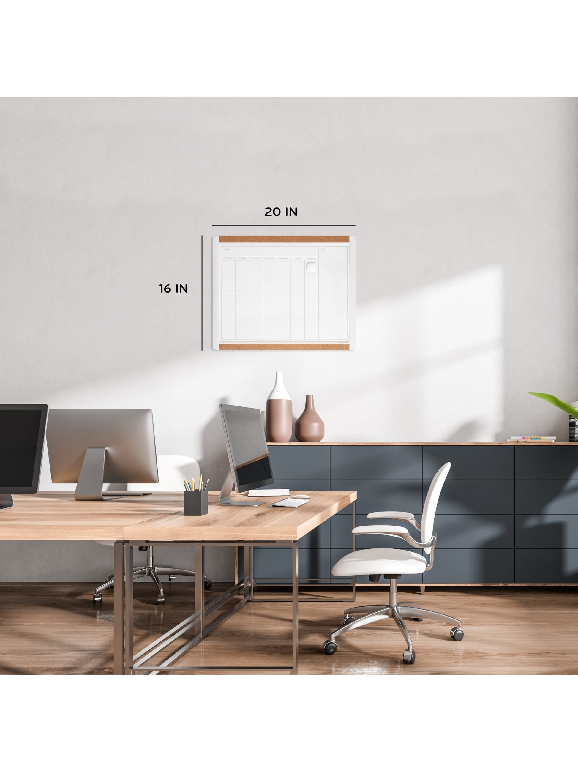 Mod PinIt Frame Dry Erase Calendar Board, Pinit Frame, White, White, 2" x 1", 2' or smaller, White, 2" X 1" Size, Set of 1, 812296024376