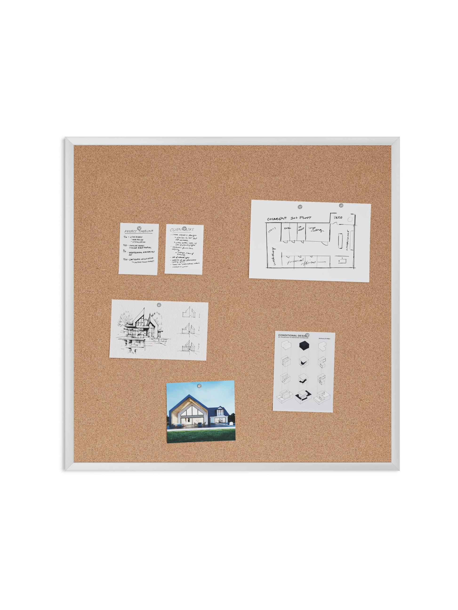 Metal Frame Cork Board, Silver, Brown, 35" x 35", 3 x 3, Brown, 35" X 35" Size, Set of 1, 817894028771