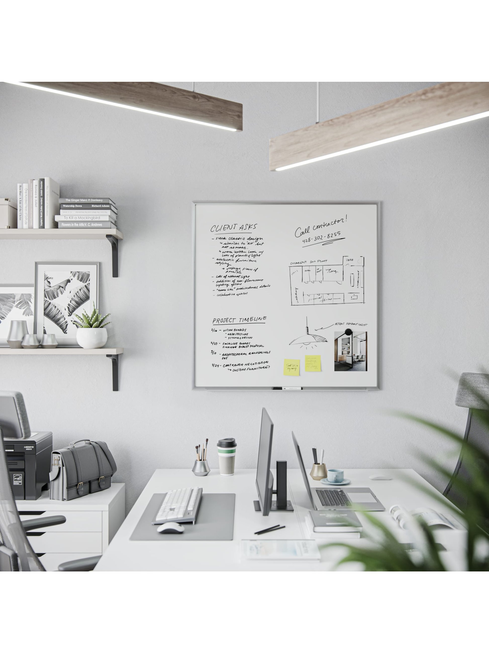 Metal Frame Dry Erase Board, Silver, White, 35" x 35", 3 x 3, White, 35" X 35" Size, Set of 1, 817894028900
