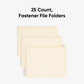 Fastener File Folders, Straight Cut, 1 Pocket, Manila, Letter, Manila Color, Letter Size, Set of 25, 086486340991