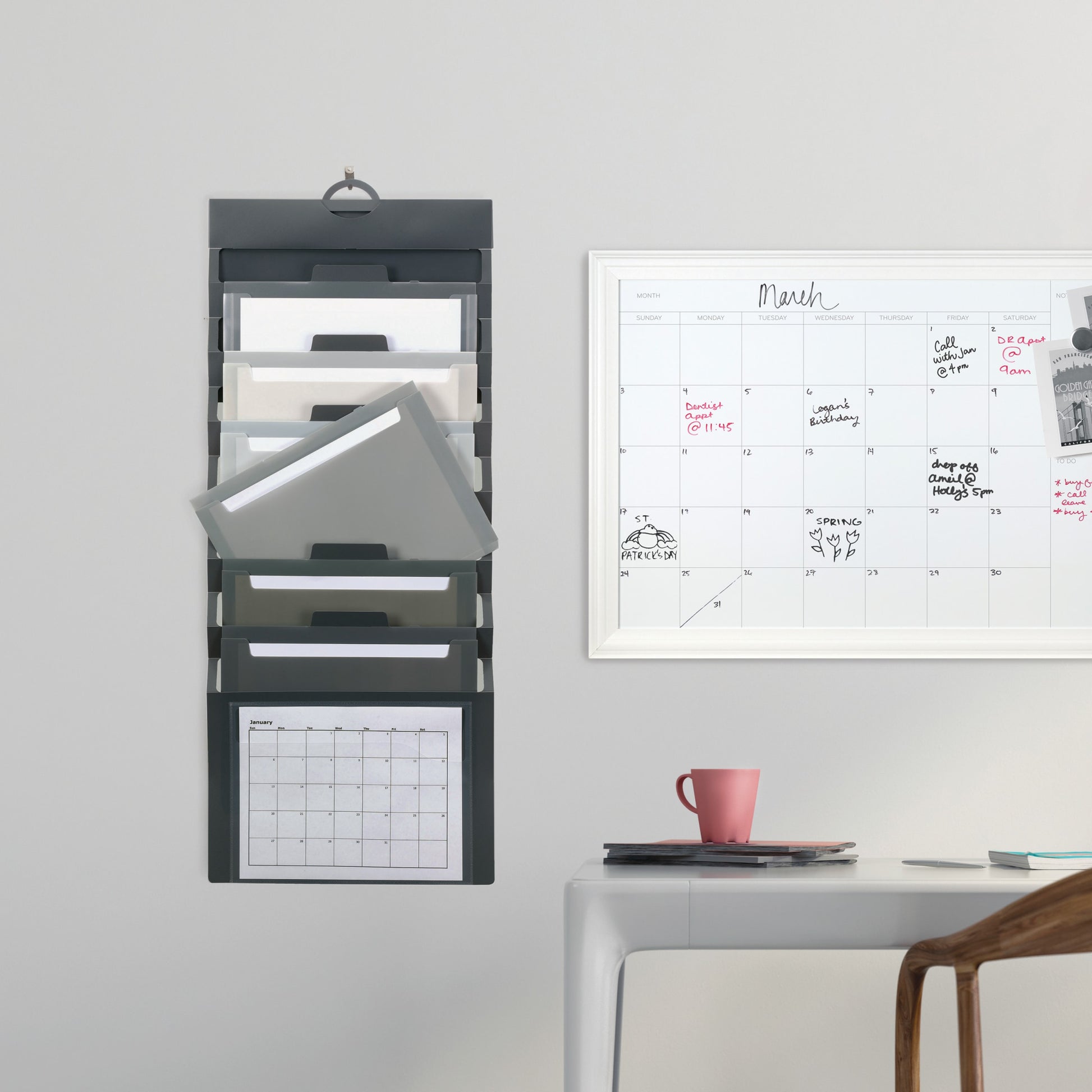 Cascading Wall Organizers, 6 Pockets, Gray Color, Letter Size, Set of 1, 086486920612