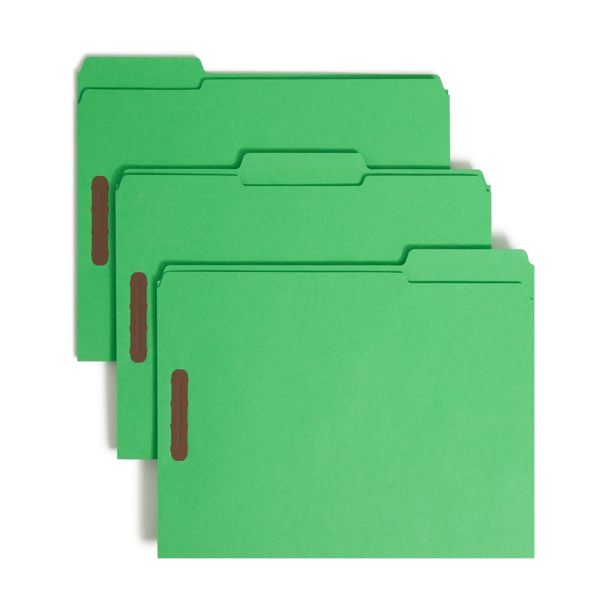 Reinforced Tab Fastener File Folders, 1/3-Cut Tab, 2 Fasteners, Green Color, Letter Size, Set of 50, 086486121408