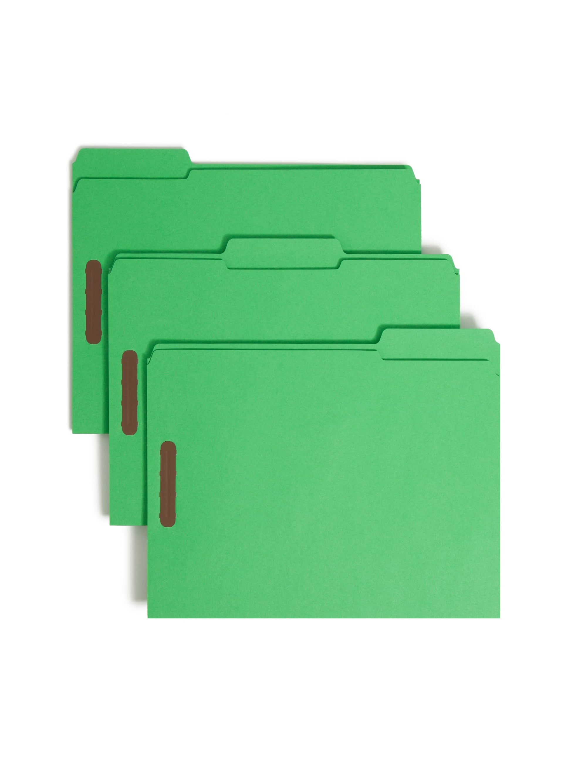 Reinforced Tab Fastener File Folders, 1/3-Cut Tab, 2 Fasteners, Green Color, Letter Size, Set of 50, 086486121408