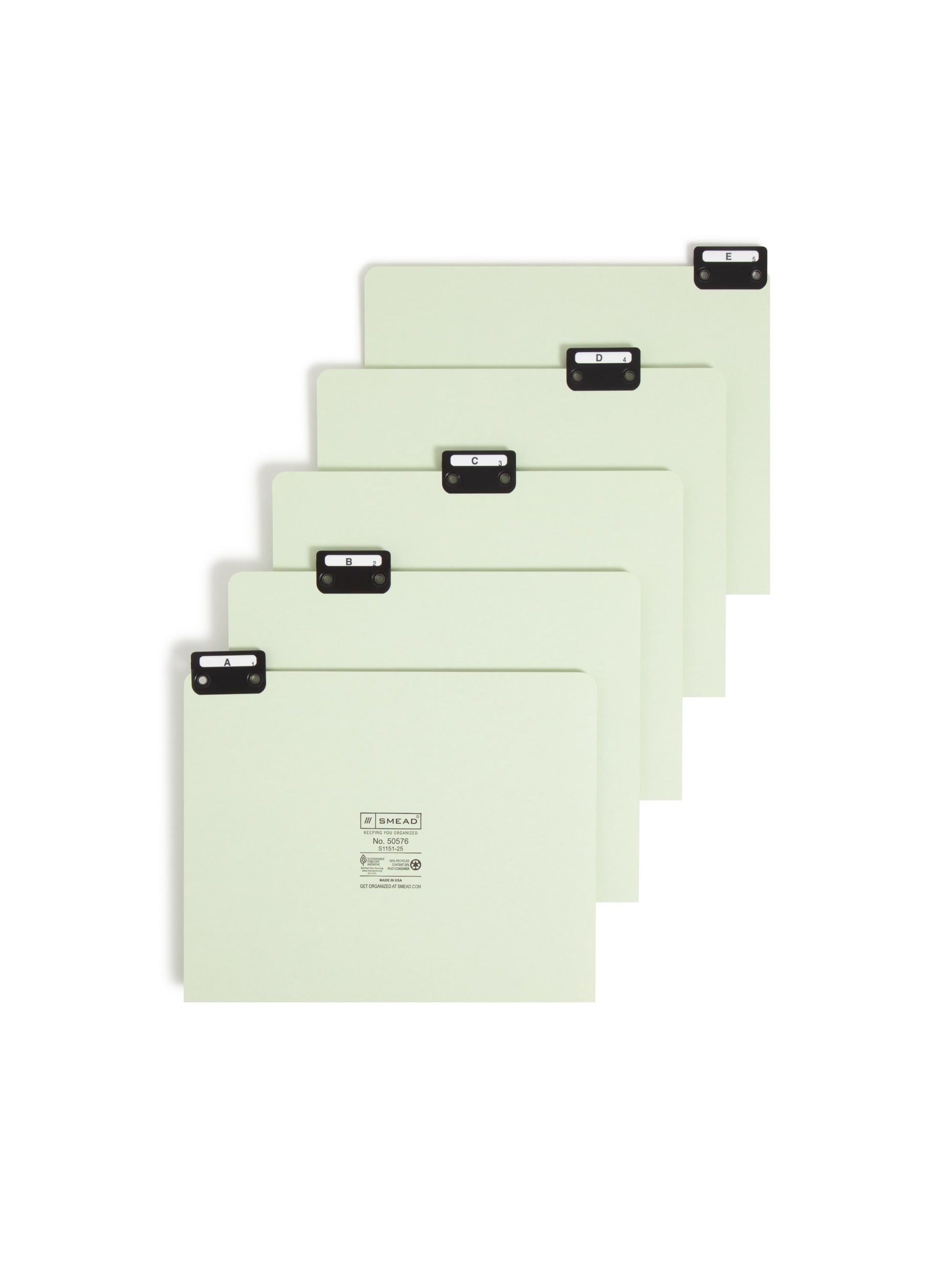 Heavyweight Filing Guides with Alphabetic Indexing, 1/5-Cut Metal Tab, Gray/Green Color, Letter Size, Set of 25, 086486505765