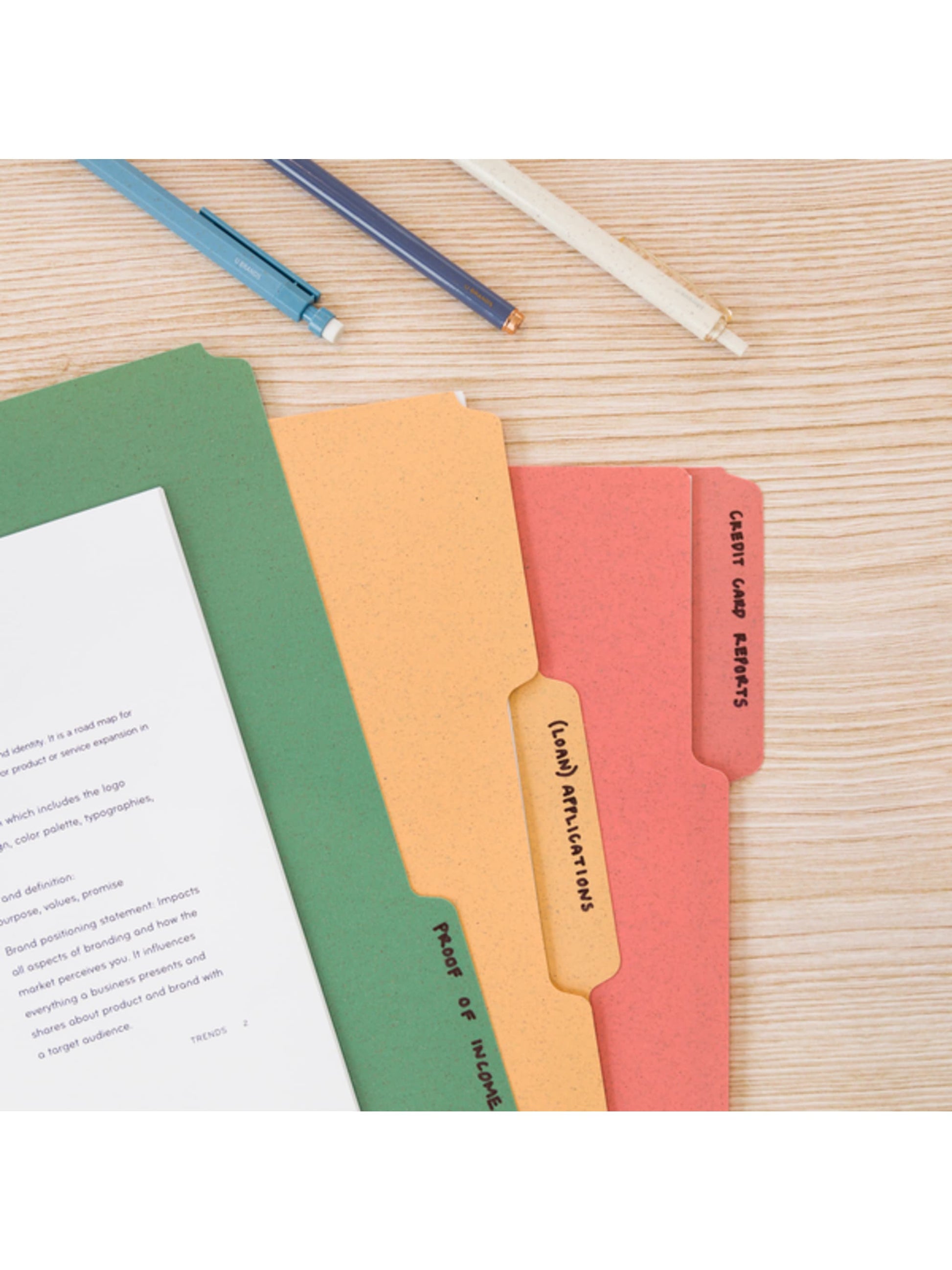 U-Eco Poly Top Tab Folders, U-Eco, 1/3 Cut, 0.5" Expansion, Assorted Colors, Assorted Colors, Set of 24, 843463165974