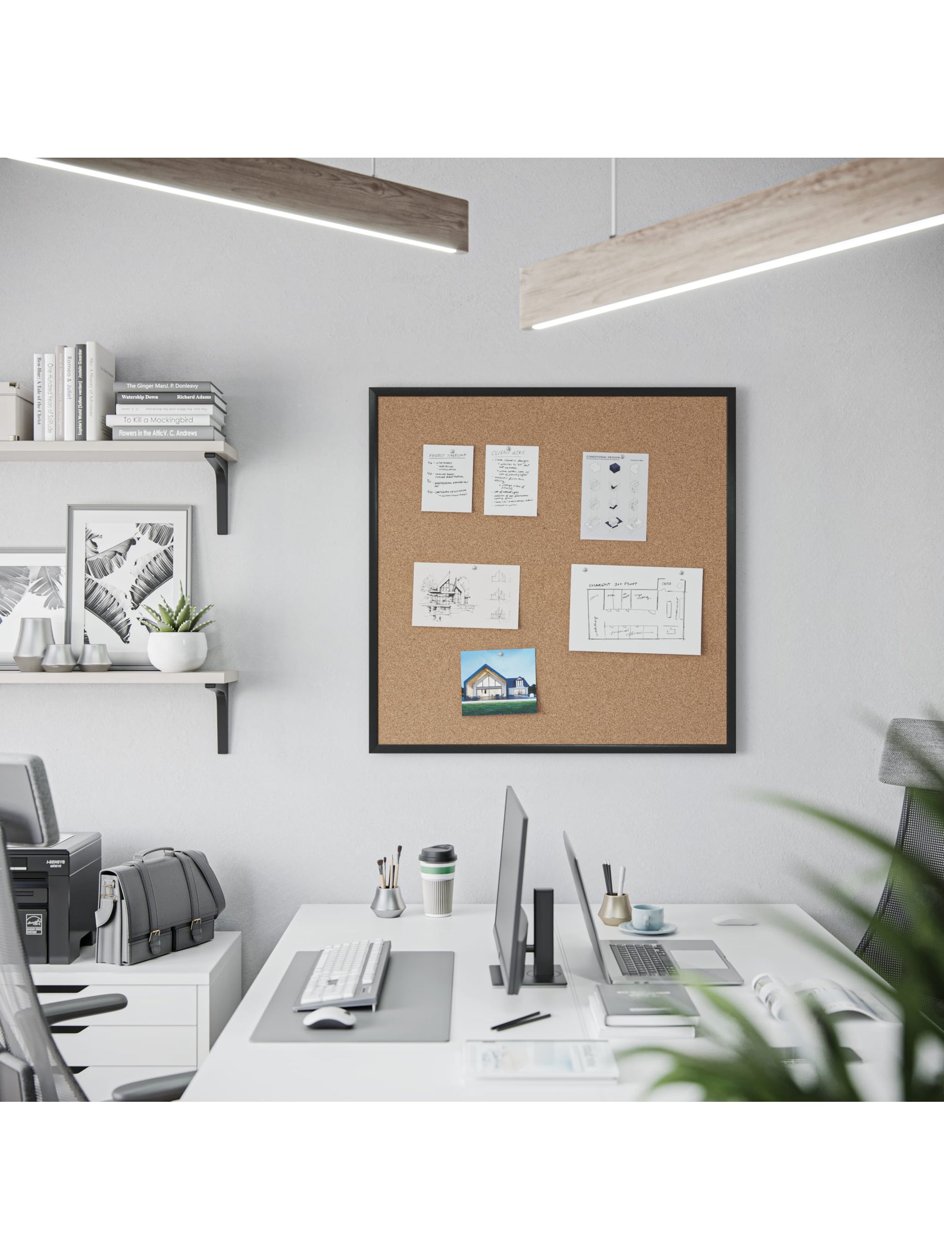 Metal Frame Cork Board, Black, Brown, 35" x 35", 3 x 3, Brown, 35" X 35" Size, Set of 1, 817894028818