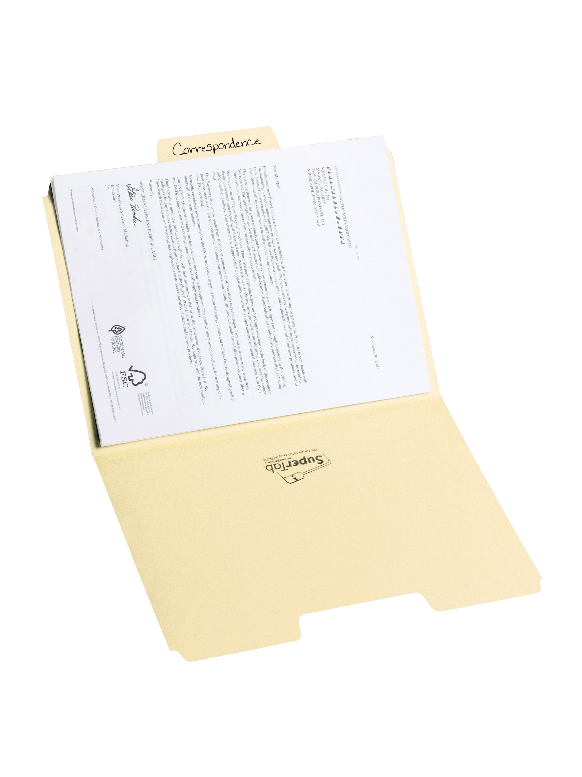 SuperTab® File Folders, 1/3-Cut Tab, Manila Color, Letter Size, 
