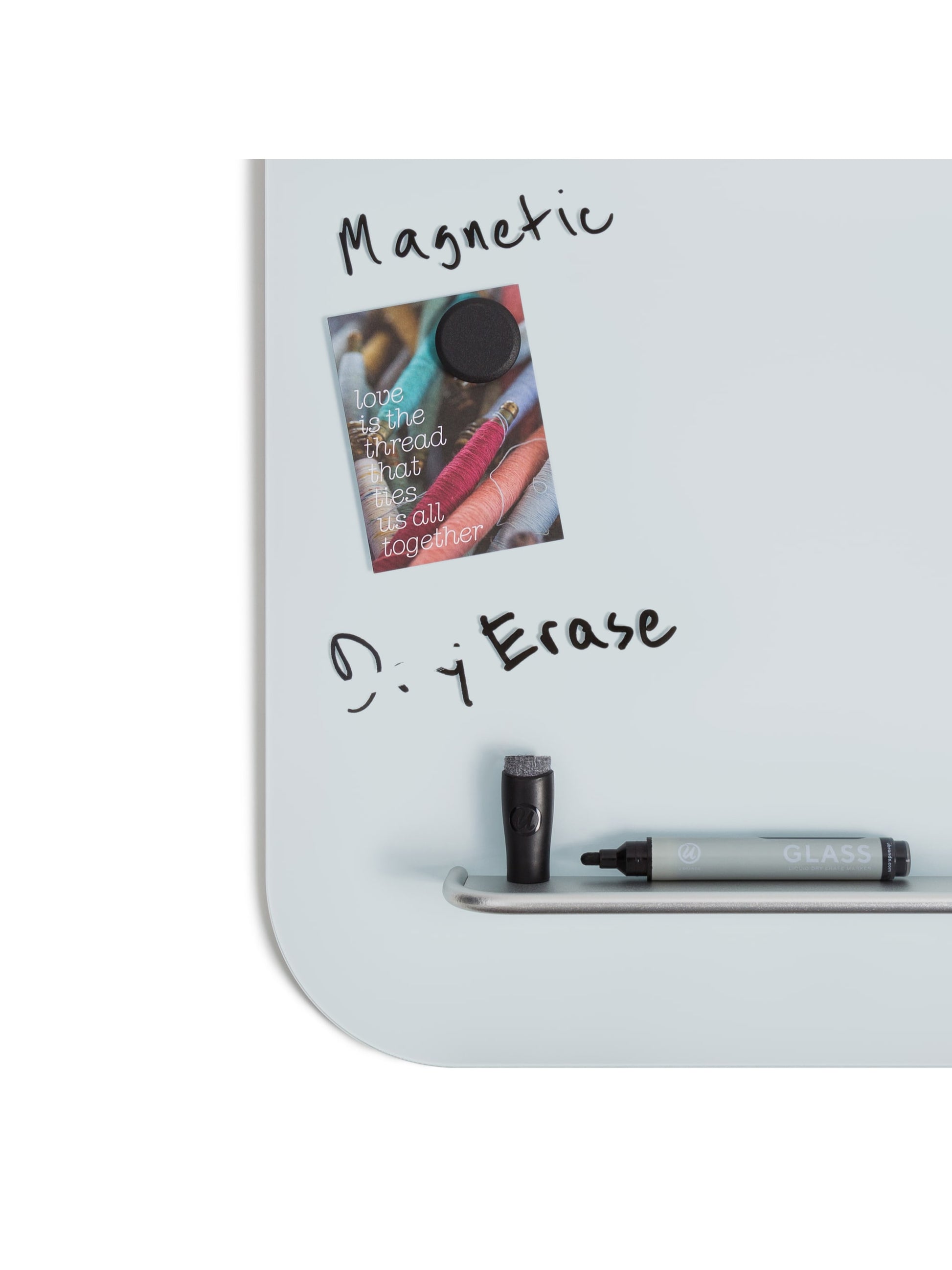 Rounded Edge Glass Board with Floating Tray, White, 23" x 17", 2' or Smaller, White, 23" X 17" Size, Set of 1, 843463147598