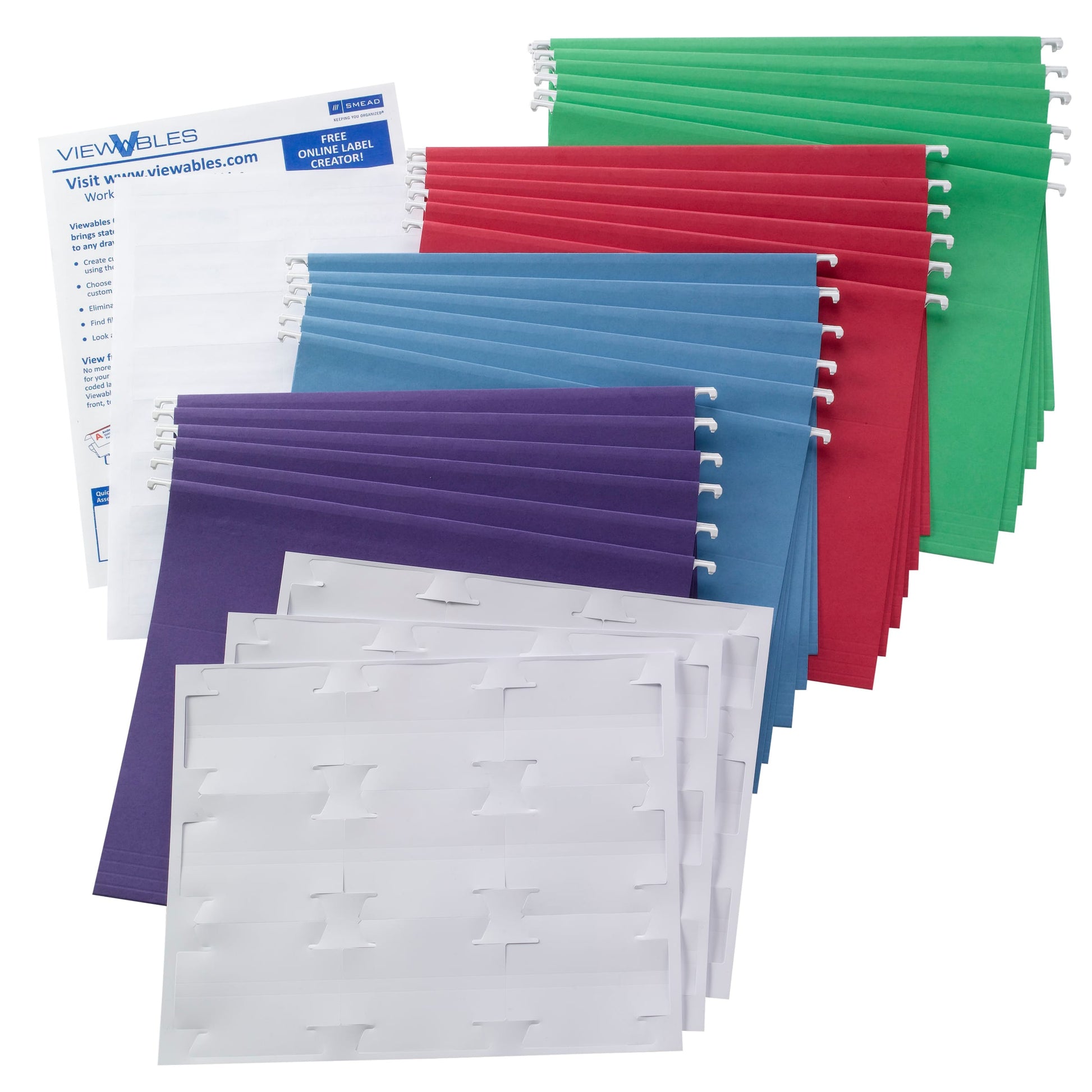 Hanging Folder with Viewables® Quick Fold Tabs Kit, 1/3-Cut Tab, Assorted Colors Color, Letter Size, Set of 1, 086486920032