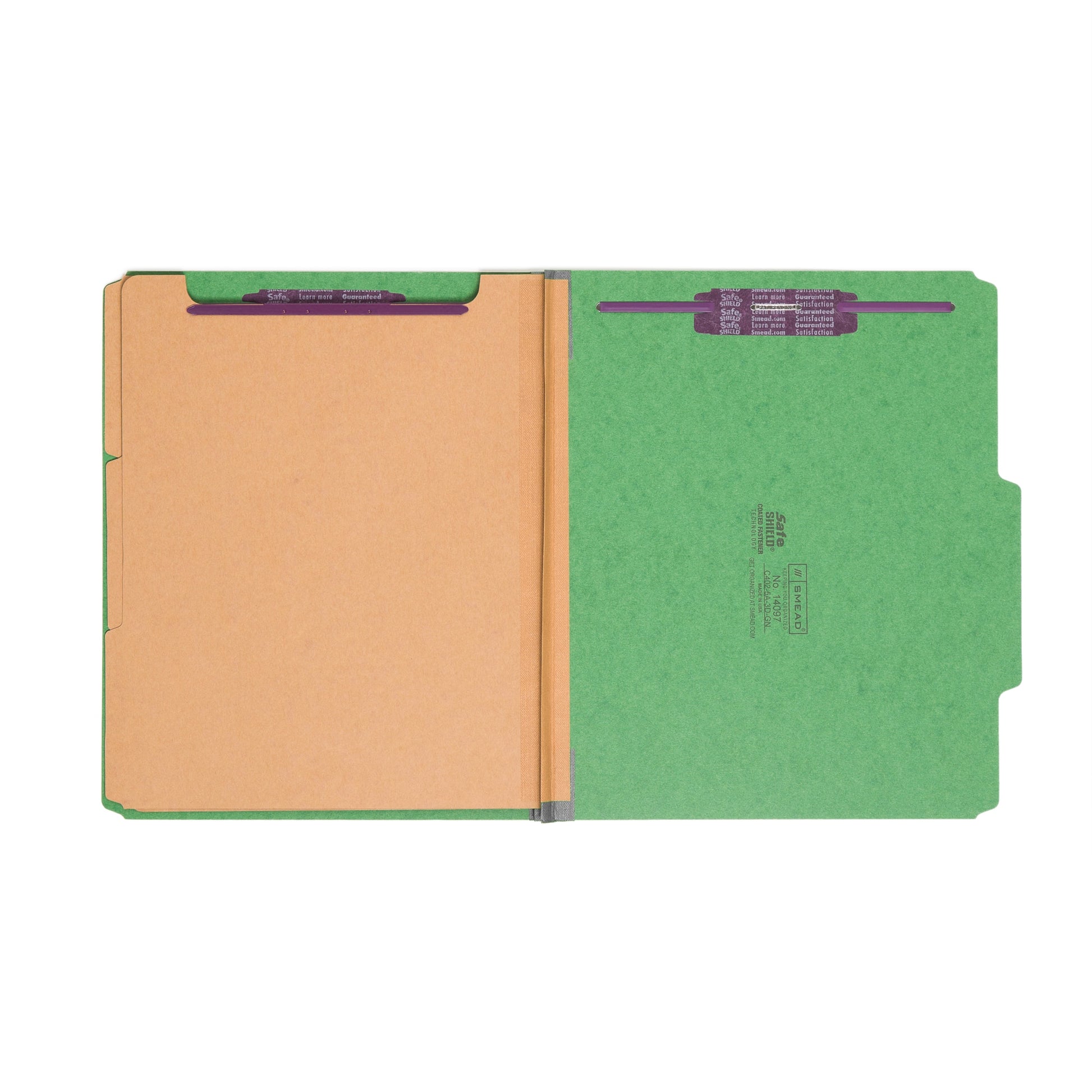 SafeSHIELD® Pressboard Classification File Folders, 3 Dividers, 3 inch Expansion, 2/5-Cut Tab, Green Color, Letter Size, Set of 10, 30086486140974
