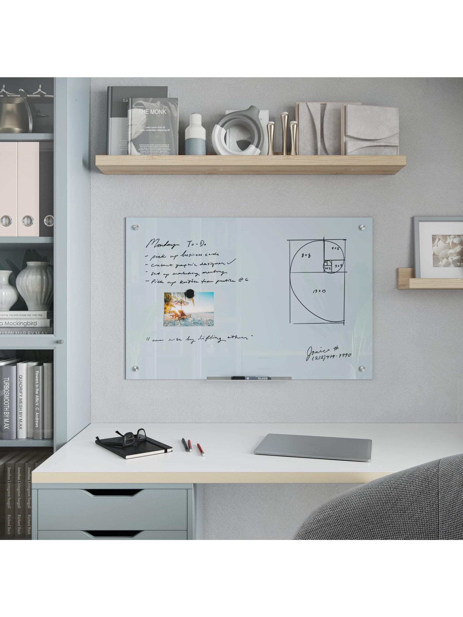 Frameless Glass Magnetic Dry Erase Board, White, 35" x 23", 3 x 2, White, 35" X 23" Size, Set of 1, 817894022984