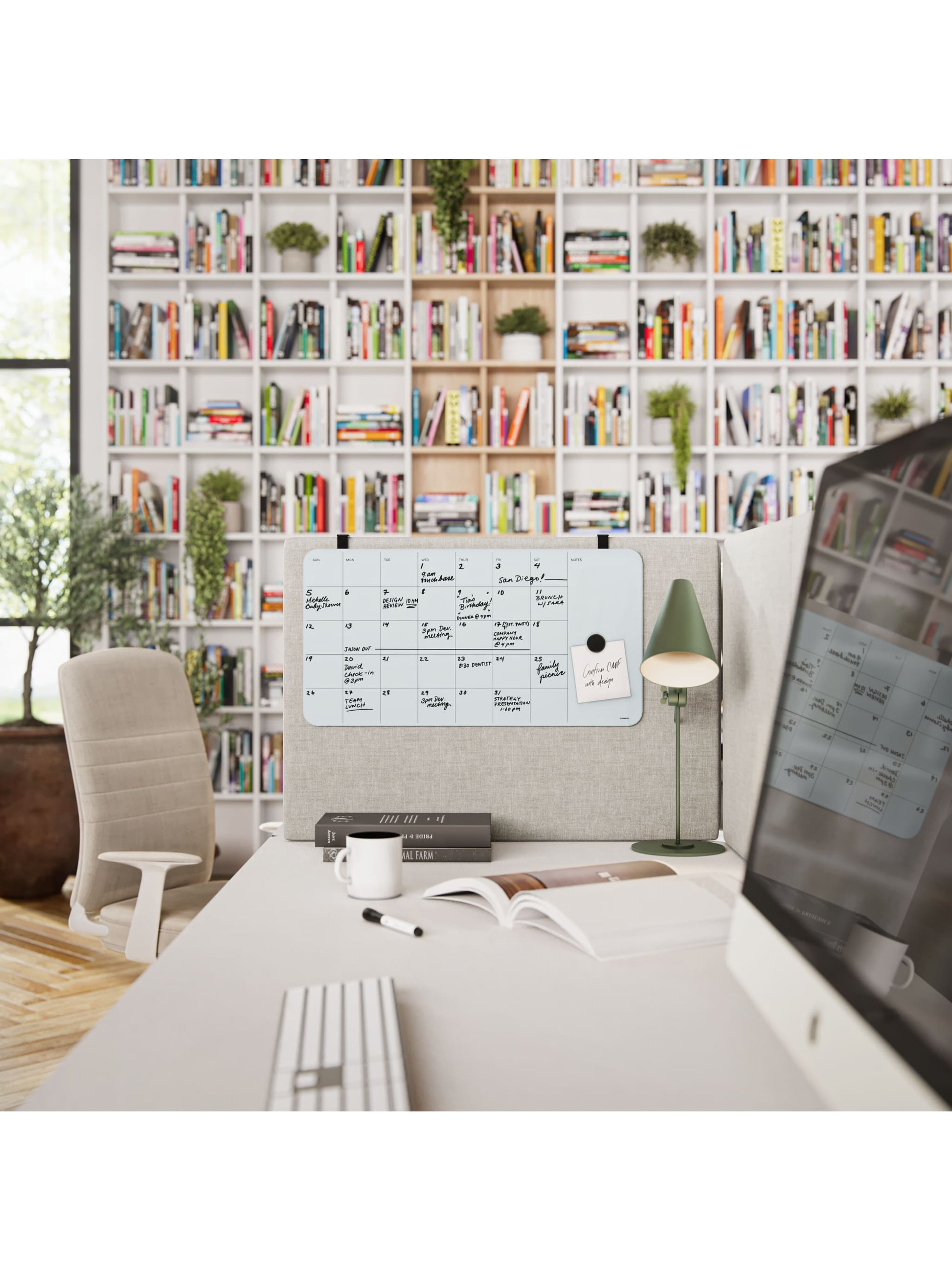 Glass Cubicle Magnetic Dry Erase Calendar Board, White, 23" x 12", 2' or Smaller, White, 23" X 12" Size, Set of 1, 817894023417