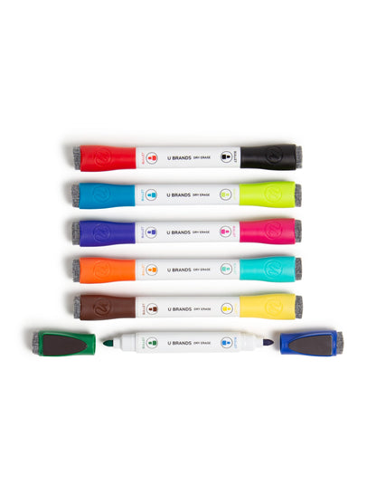 U Brands Bullet Tip Double Ended Dry Erase Markers, Assorted Colors, 6 CT