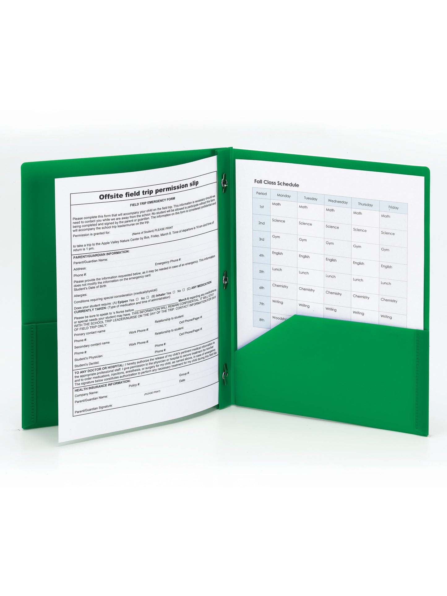 Poly Two-Pocket Folders with Fasteners, Green Color, Letter Size, Set of 1, 086486877329