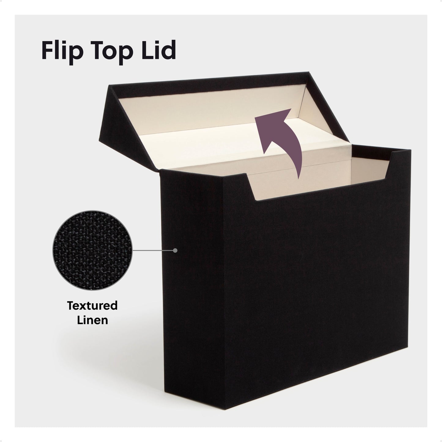 Flip Top Box, Charcoal Color, 13" X 9.4" X 3.7" Size, Set of 1, 086486702331