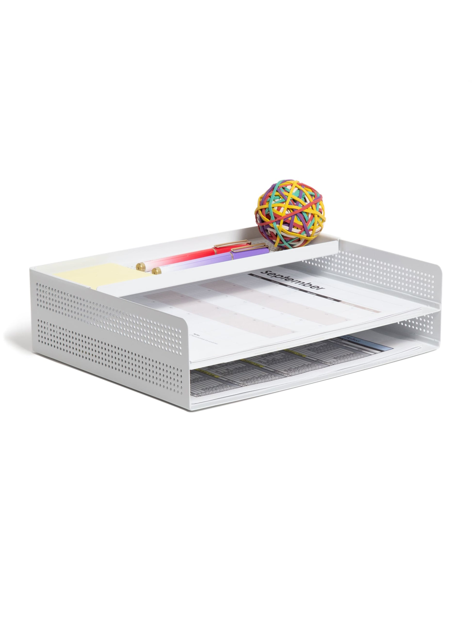 Perf Metal Paper Tray, Modern Perforated, White, White, Set of 1, 843463157184