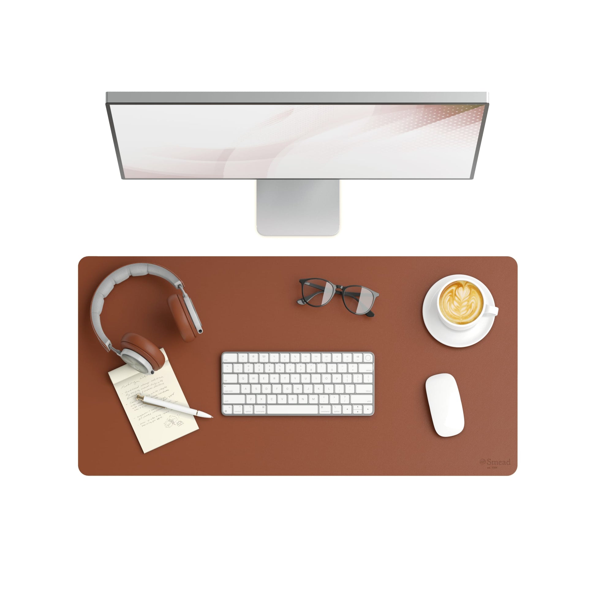 Vegan Leather Desk Pad, Saddle Color, 31.5"X15.7" Size, Set of 1, 086486648325