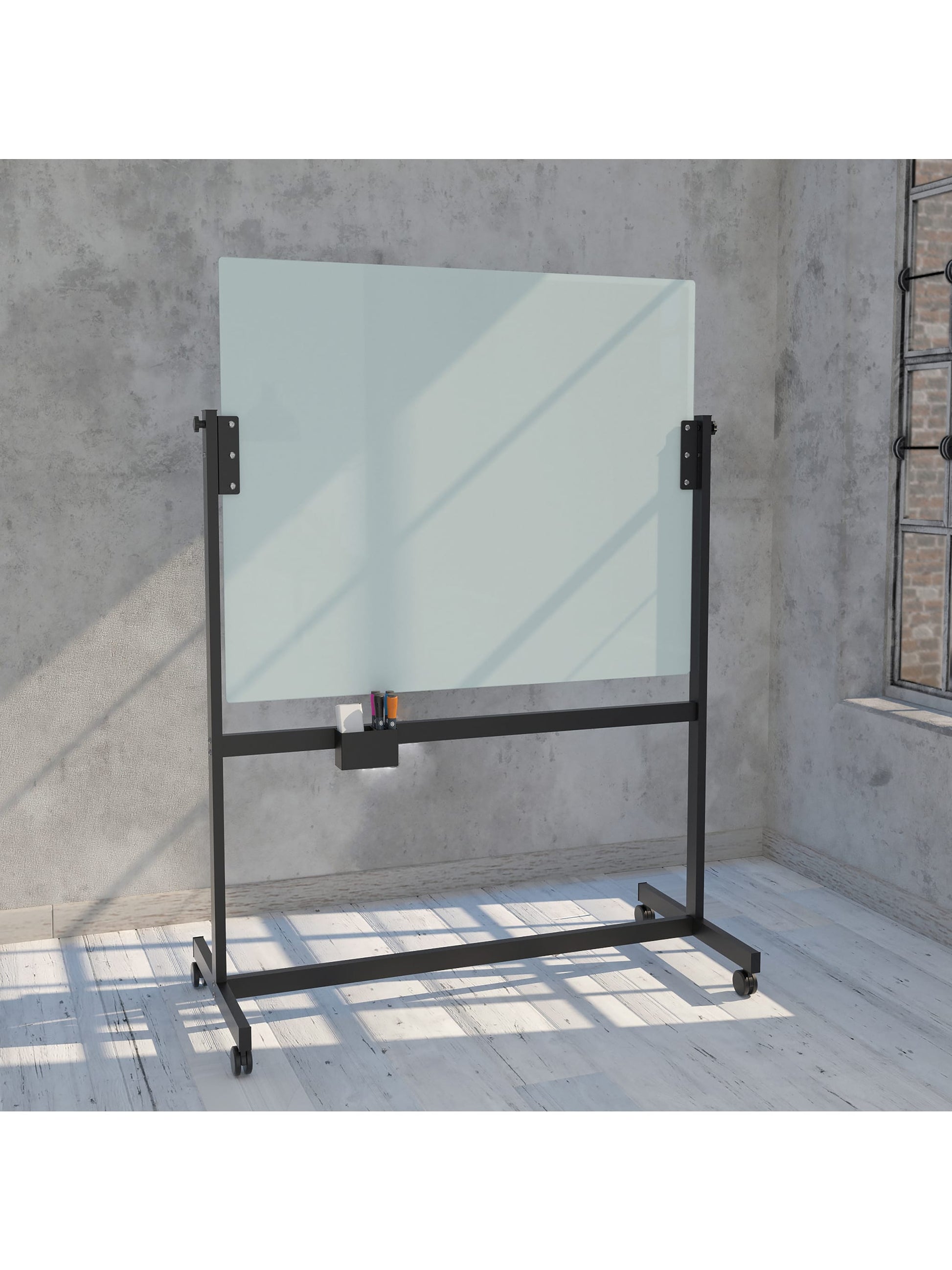 Double Sided Magnetic Glass Rolling Easel, White, 48" x 40", 4 x 4, White, 48" X 40" Size, Set of 1, 817894029143