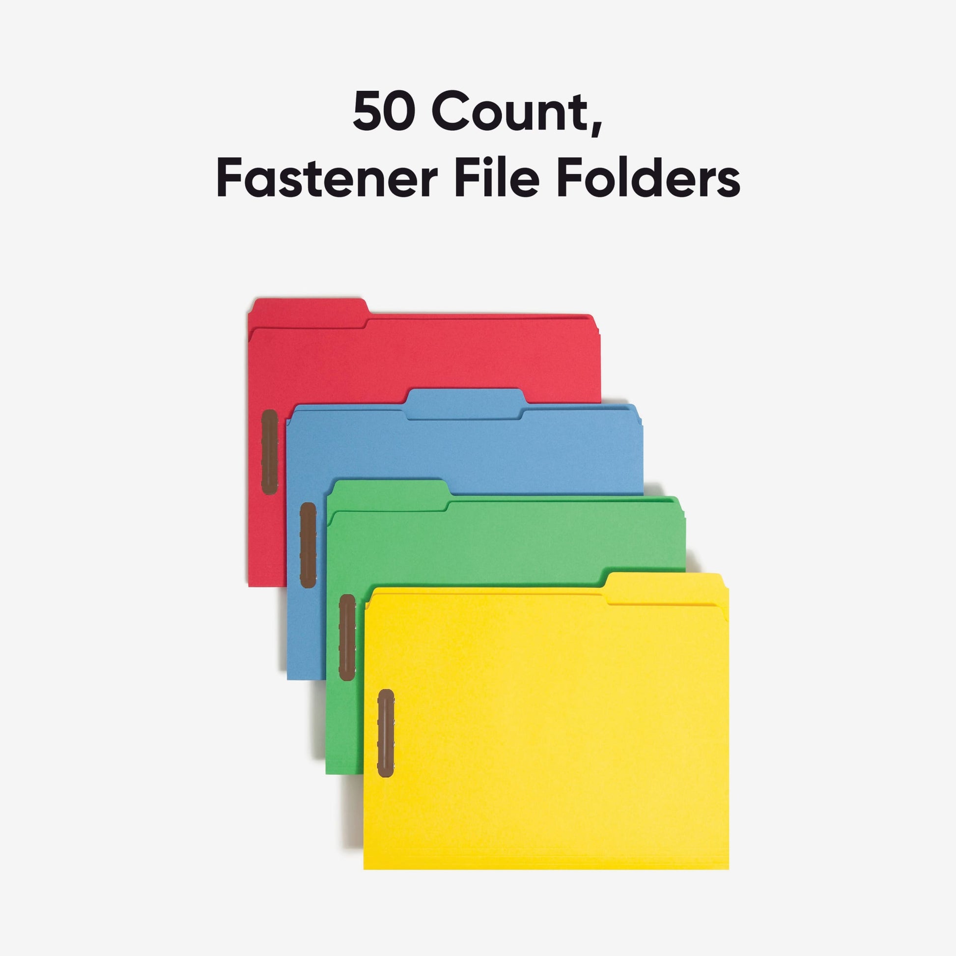 Reinforced Tab Fastener File Folders, 1/3-Cut Tab, 2 Fasteners, Assorted Colors Color, Letter Size, Set of 50, 086486119757