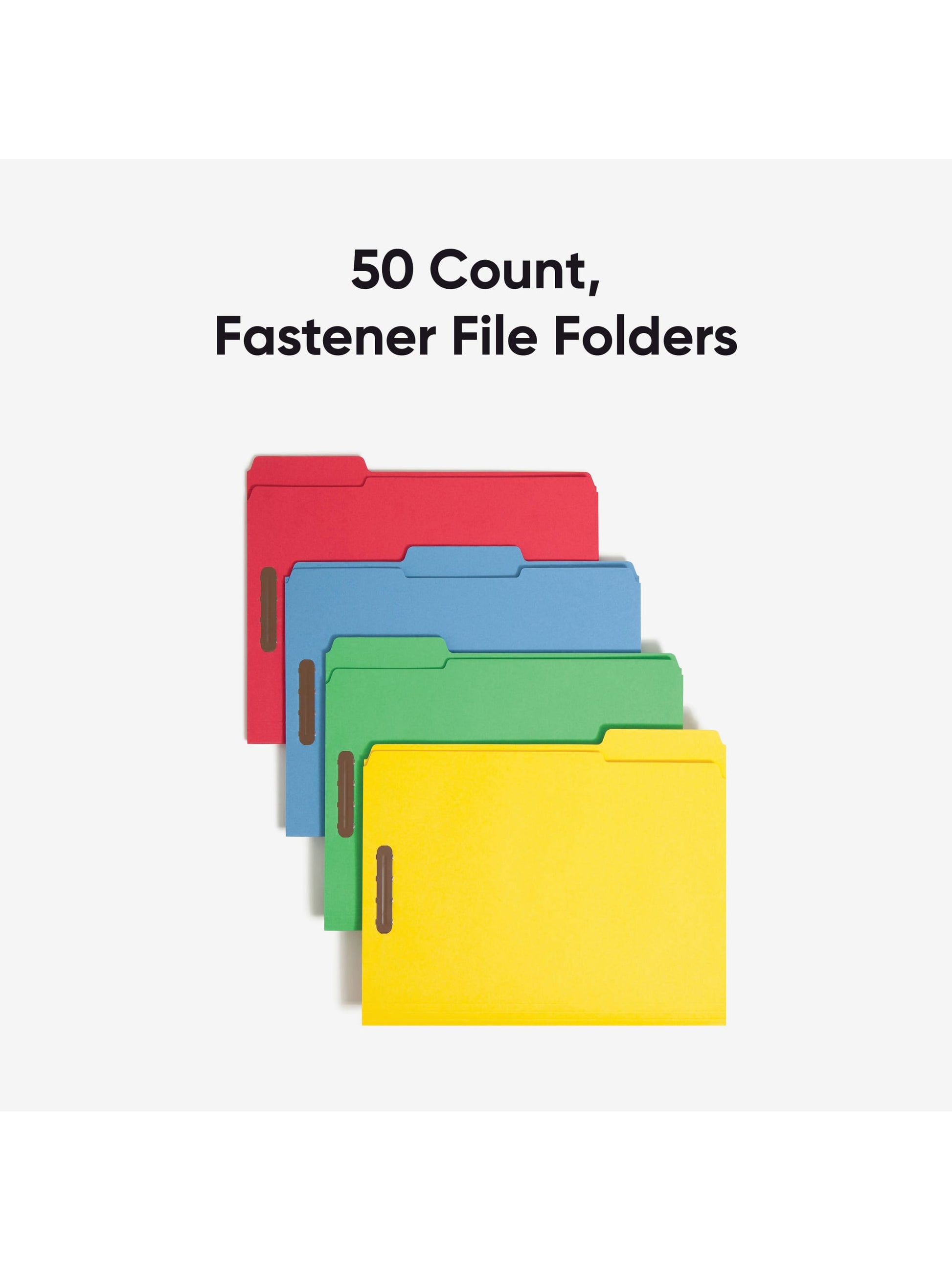 Reinforced Tab Fastener File Folders, 1/3-Cut Tab, 2 FastenersReinforced Tab Fastener File Folders, 1/3 Cut, Assorted Colors, Letter, Assorted Colors, Letter Size, Set of 50, 086486119757