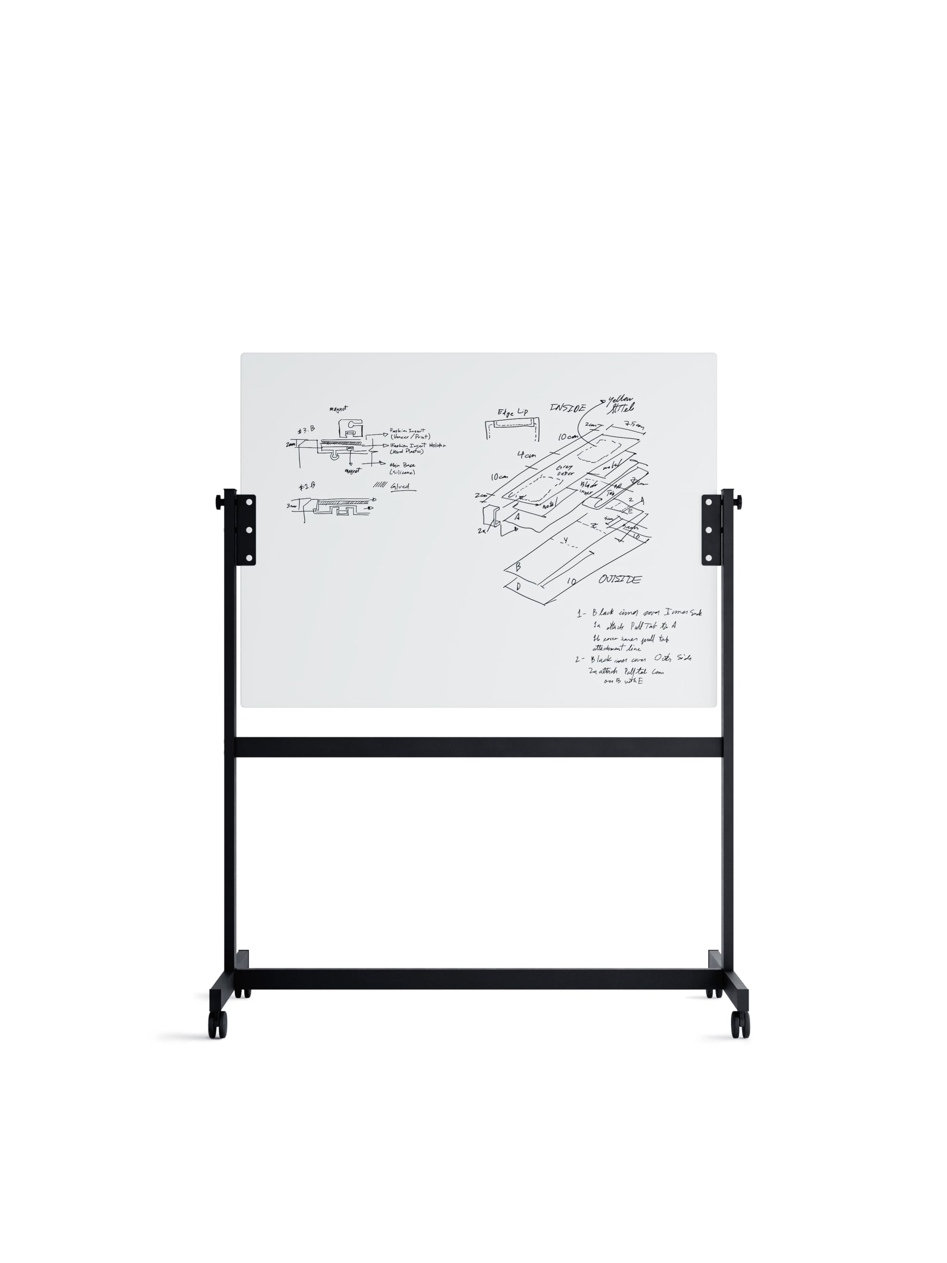 Double Sided Magnetic Glass Rolling Easel, White, 47" x 35", 4 x 3, White, 47" X 35" Size, Set of 1, 817894023684