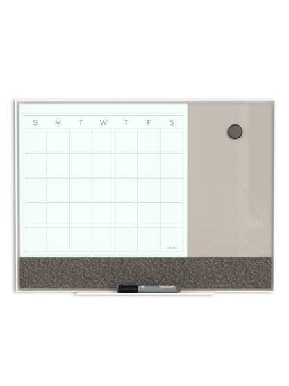 U Brands Silver Aluminum Frame Magnetic 3-in-1 Glass Dry Erase Calendar Board, 24" x 18" (Actual Size 23" x 17")
