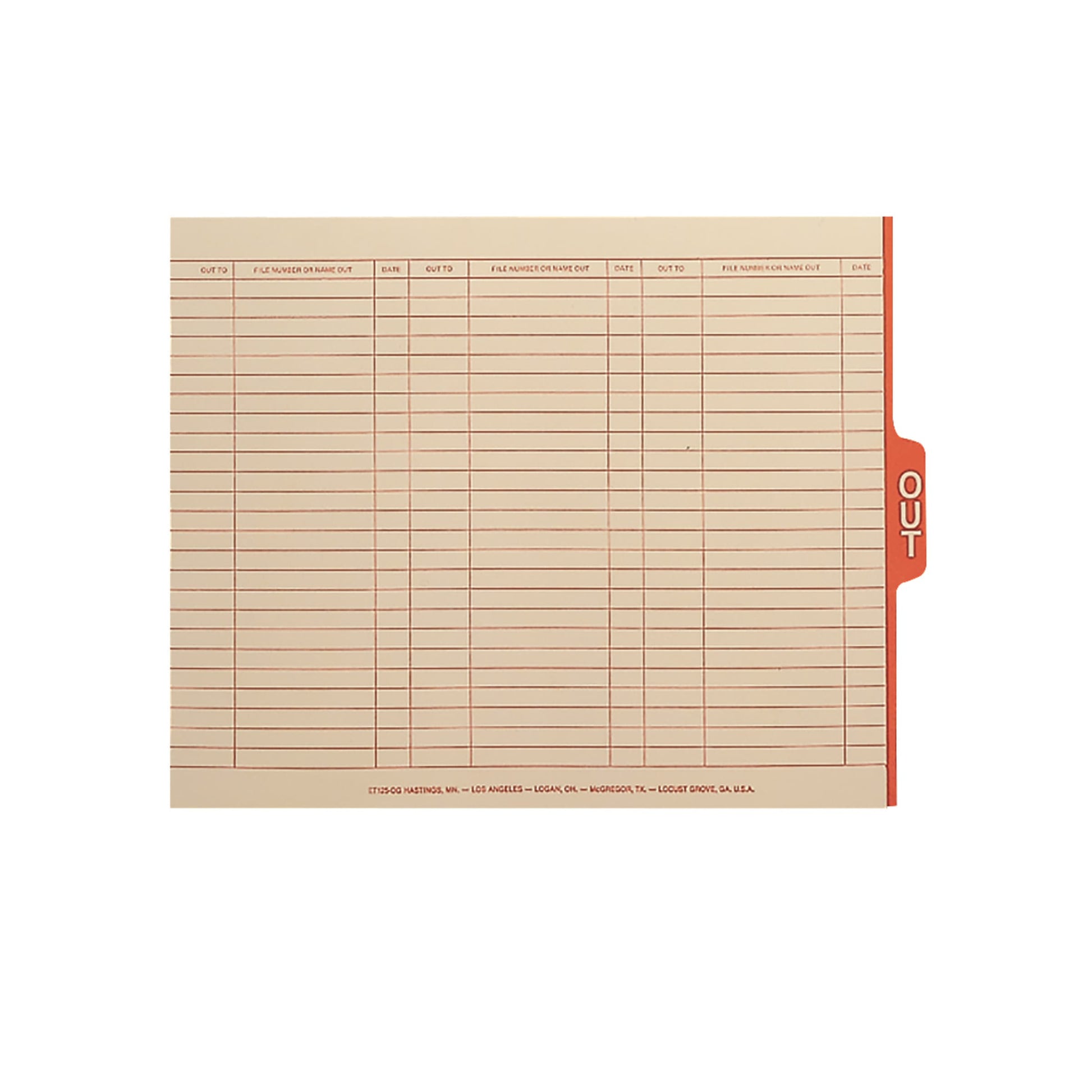 End Tab Out-Guides with Printed Form, 1/5-Cut Tab, Manila Color, Legal Size, Set of 100, 086486639101
