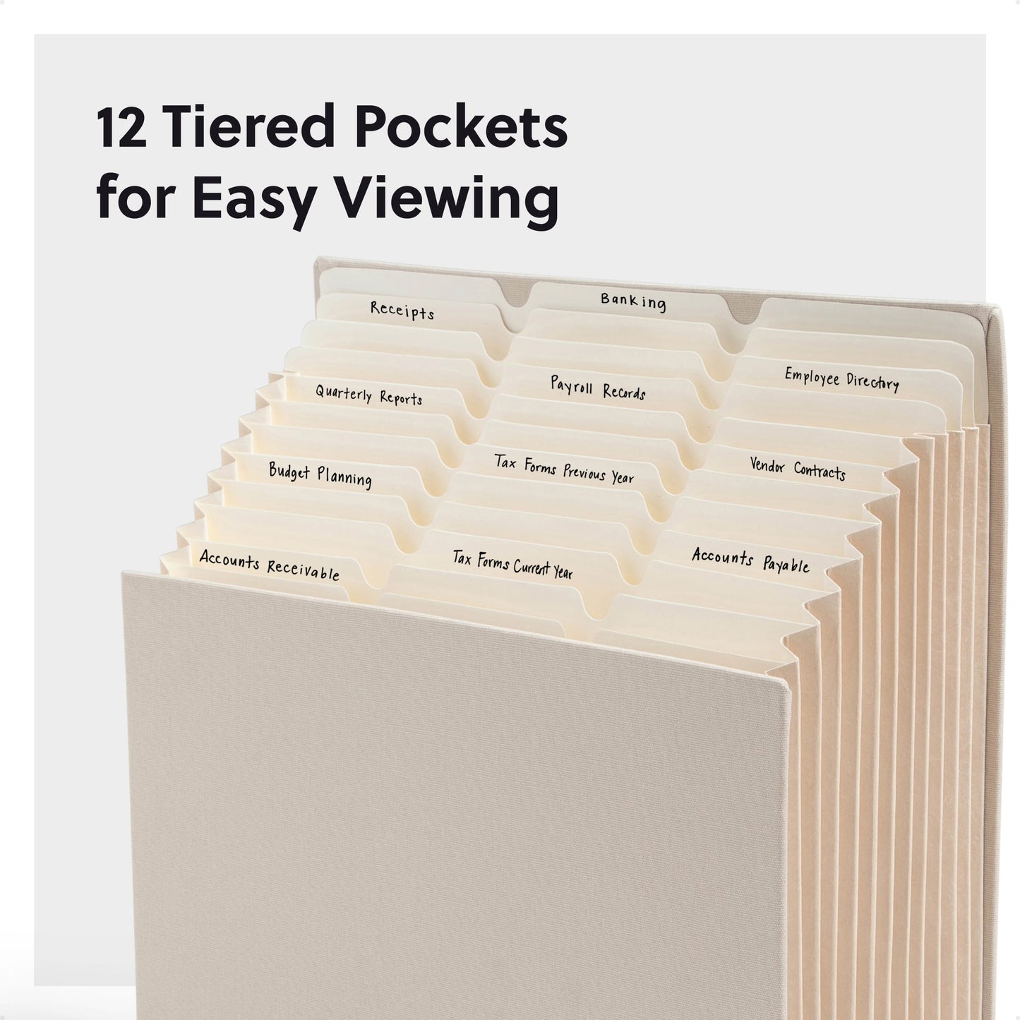 Expanding Stadium® File, 12 Pockets, Beige Color, 13.6" X 12.25" X 1.88" Size, Set of 1, 086486702263