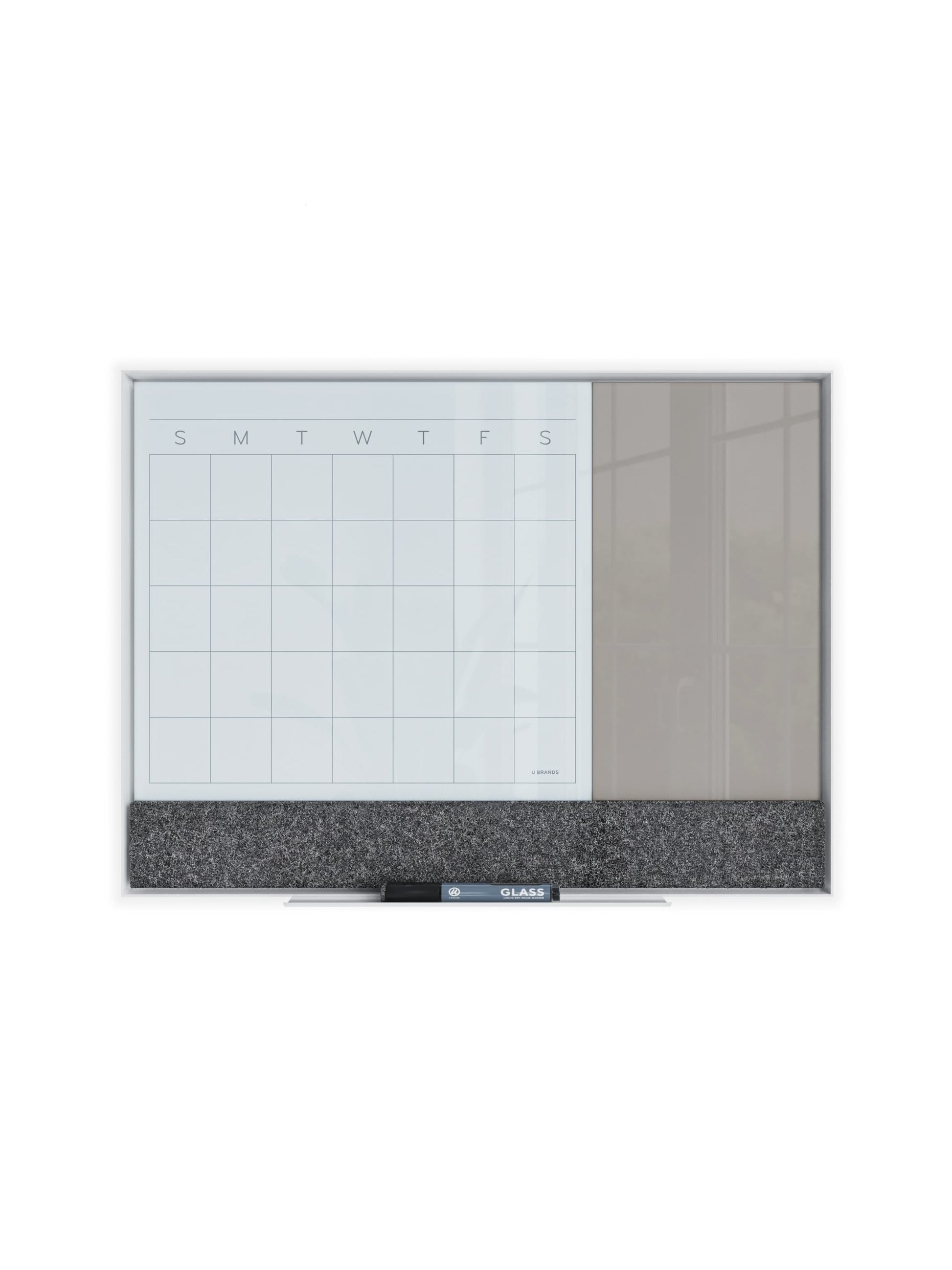 Aluminum Frame Glass Magnetic Combo Calendar Board, White, Assorted Colors, 2" x 1", 2' or smaller, Assorted Colors, 2" X 1" Size, Set of 1, 843463131962