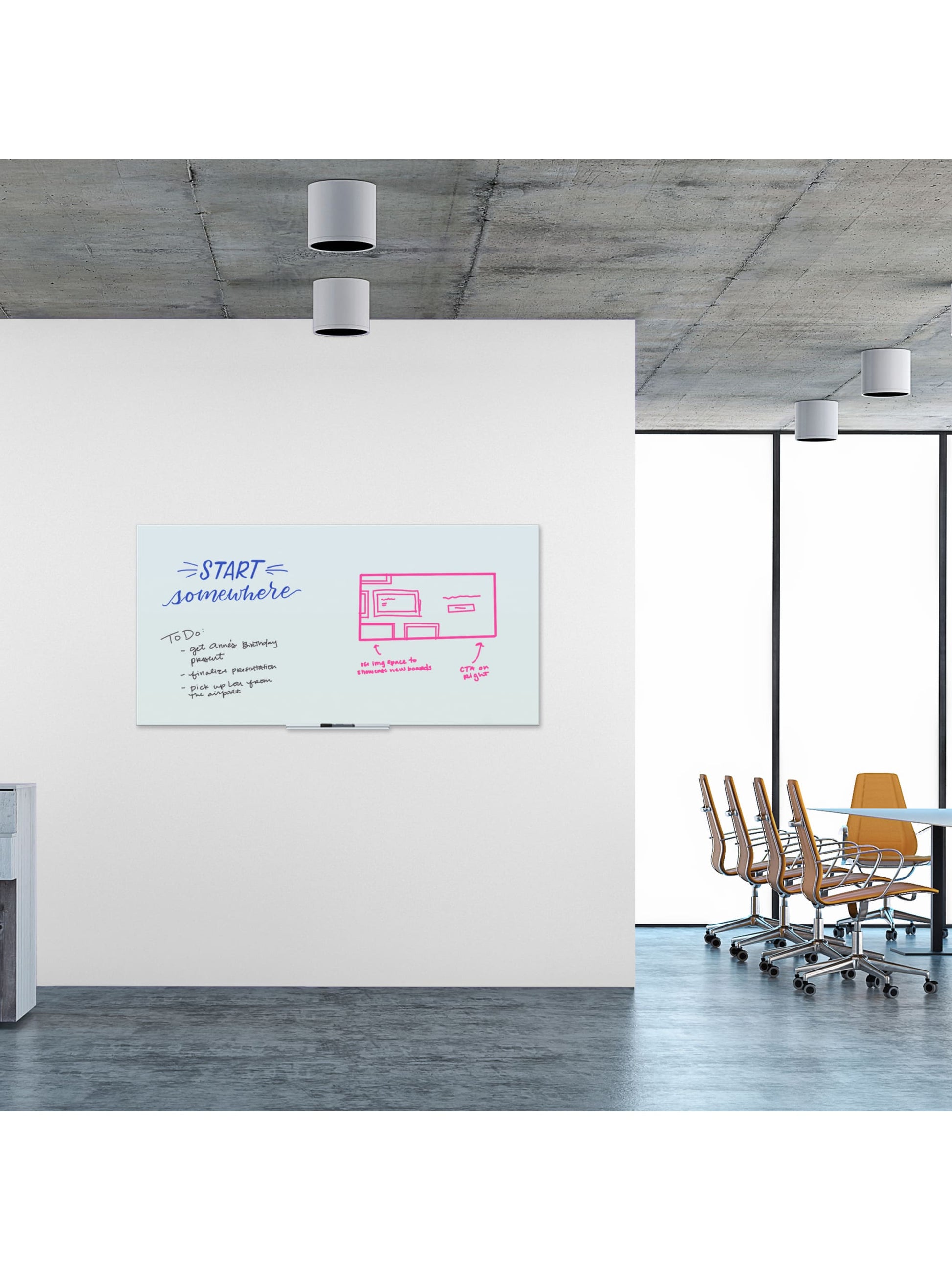 Floating Glass Non-Magnetic Dry Erase Board, White, 70" x 35", 6 x 3, White, 70" X 35" Size, Set of 1, 817894027798