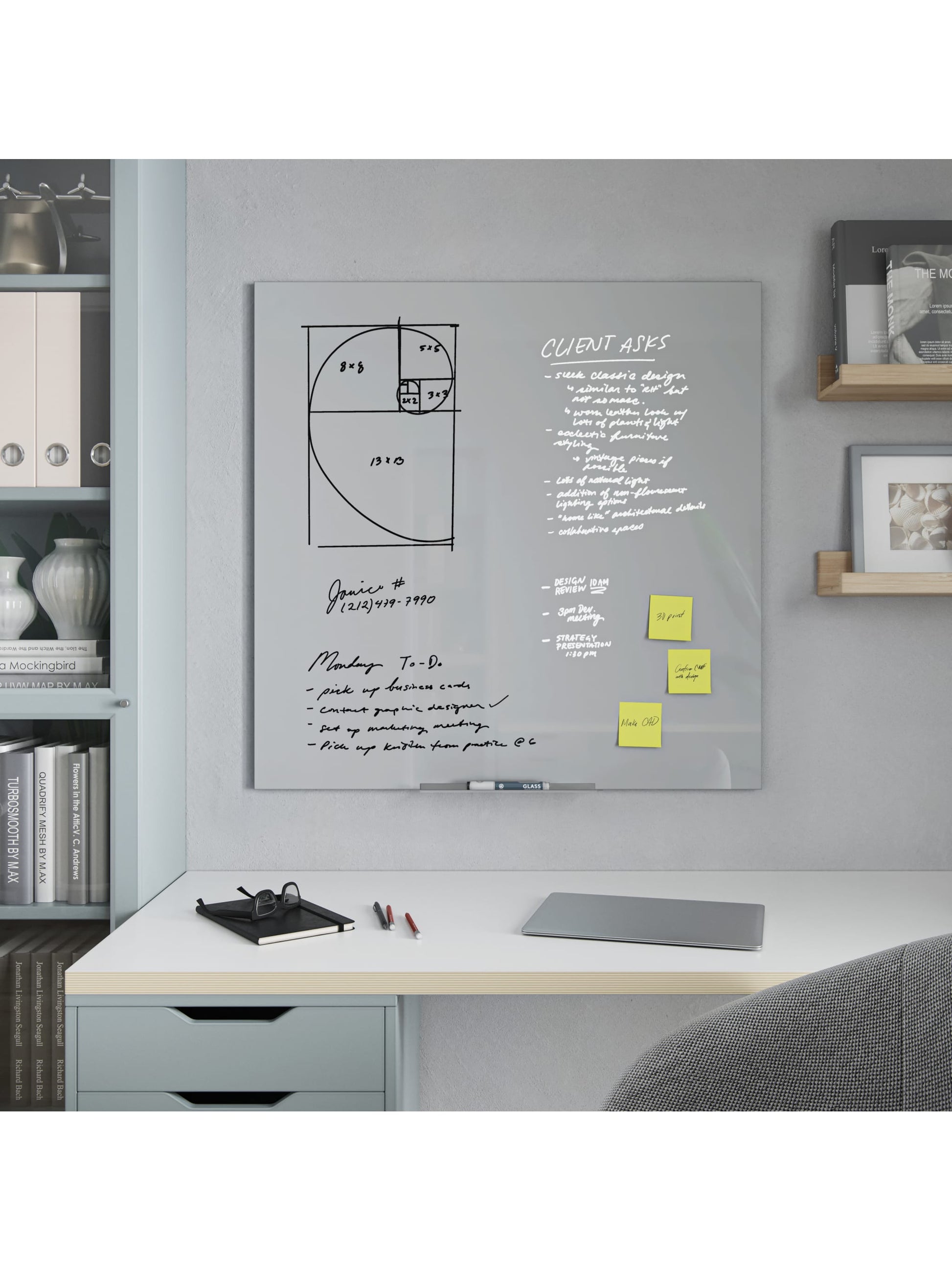 Floating Glass Non-Magnetic Dry Erase Board, Gray, 35" x 35", 3 x 3, Gray, 35" X 35" Size, Set of 1, 817894029075
