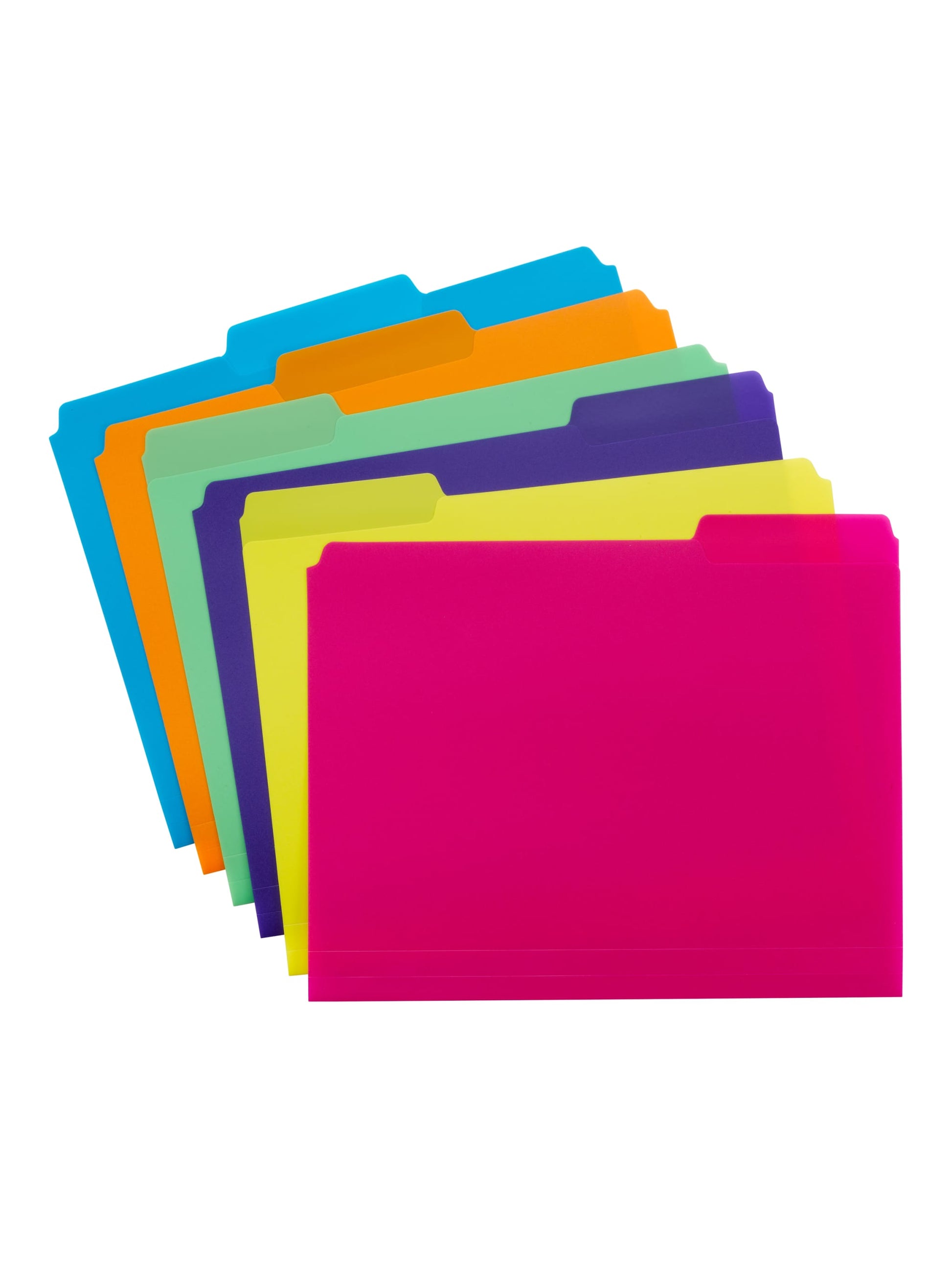 Poly File Folders, 1/3-Cut Tab, Assorted Colors Color, Letter Size, Set of 12, 086486105064