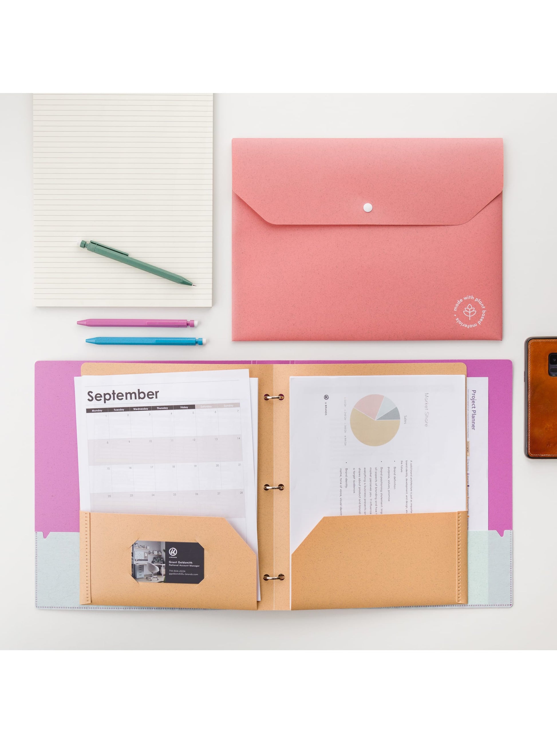 2 Pocket U-Eco Poly Folder, U-Eco, 0.4" Expansion, 2 Pockets, Assorted Colors, Assorted Colors, Set of 12, 843463166001