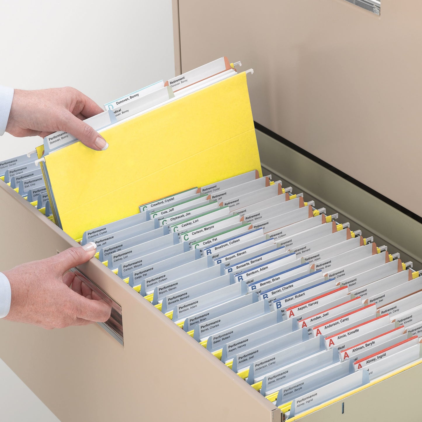 TUFF® Hanging File Folders with Easy Slide® Tabs, Yellow Color, Letter Size, Set of 1, 086486640442