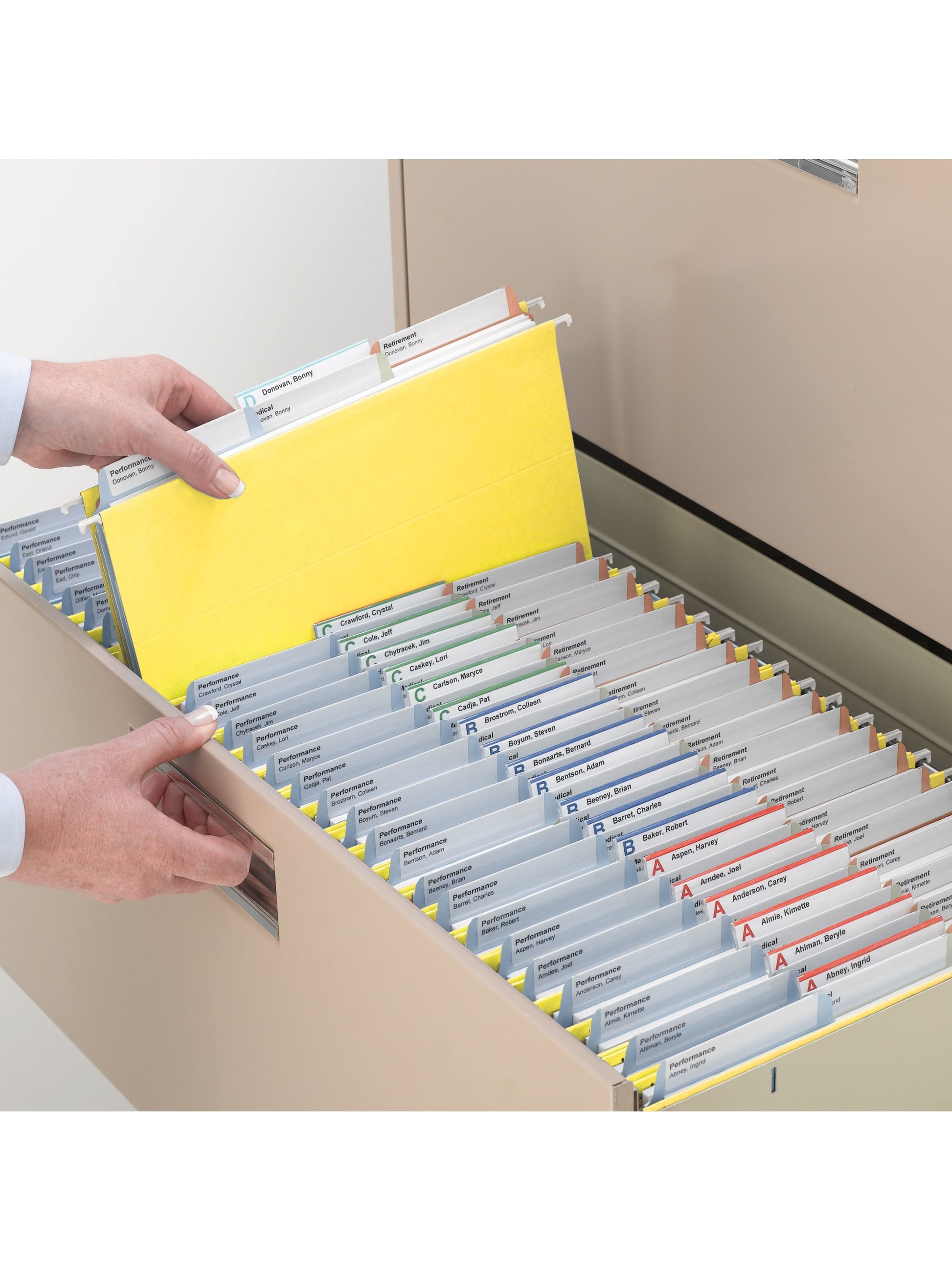 TUFF® Hanging File Folders with Easy Slide® Tabs, Yellow Color, Letter Size, Set of 1, 086486640442