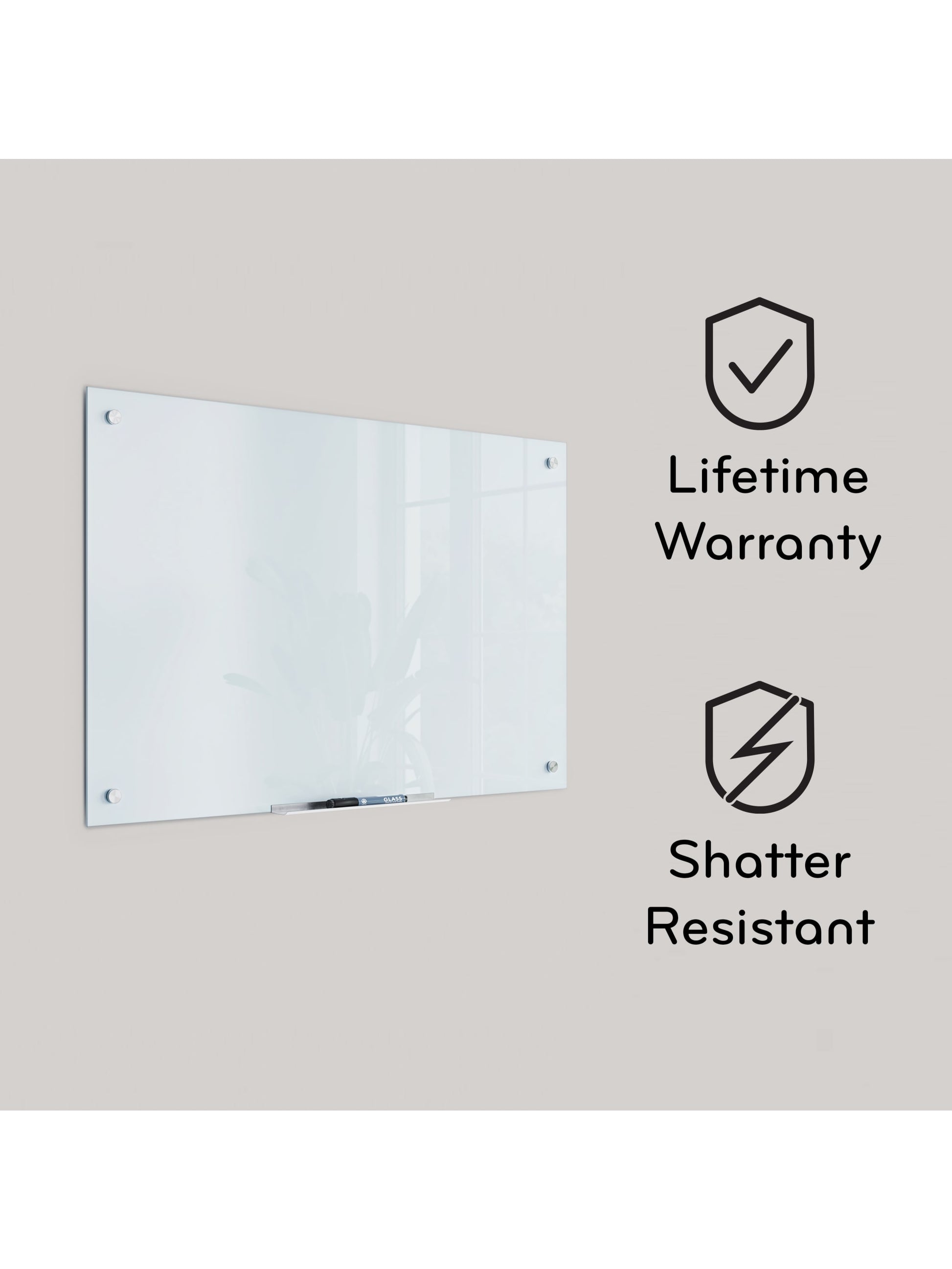 Frameless Glass Non-Magnetic Dry Erase Board, N/A, White, 96" x 47", 8 x 4, White, 96" X 47" Size, Set of 1, 817894027972