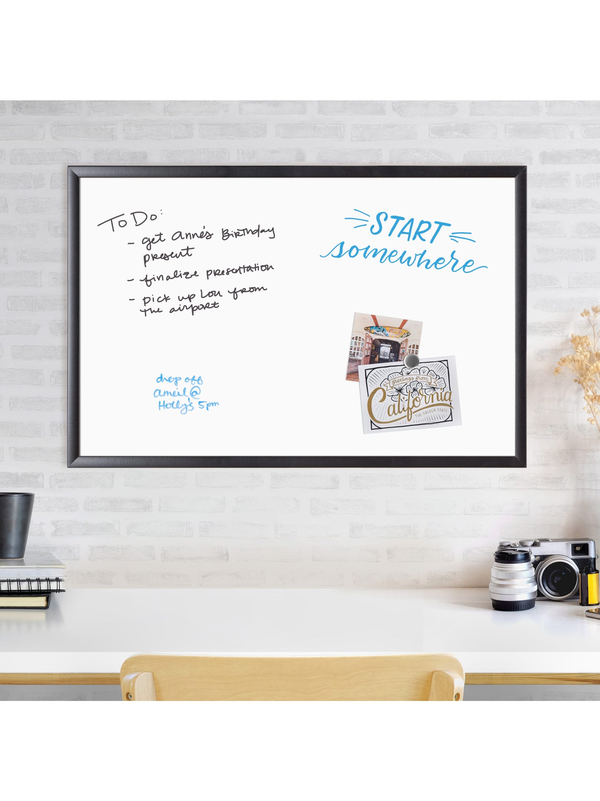 MDF Frame Dry Erase Board, Black, White, 35" x 23", 3 x 2, White, 35" X 23" Size, Set of 1, 812296023119