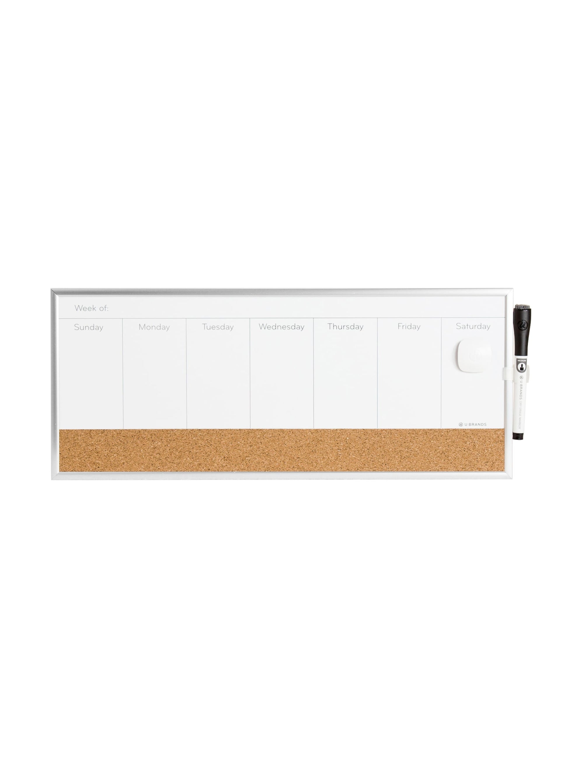 Metal Frame Dry Erase Weekly Combo Board, Silver, White, 18" x 7.5", 2' or Smaller, White, 18" X 7.5" Size, Set of 1, 812296023621