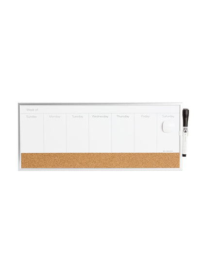 Metal Frame Dry Erase Weekly Combo Board, Silver, White, 18" x 7.5", 2' or Smaller, White, 18" X 7.5" Size, Set of 1, 812296023621