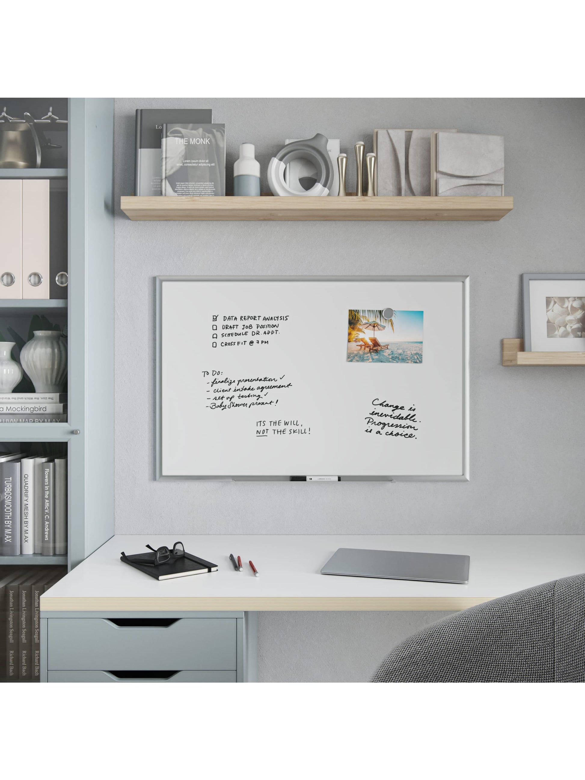 Metal Frame Dry Erase Board, Silver, White, 35" x 23", 3 x 2, White, 35" X 23" Size, Set of 1, 812296020712