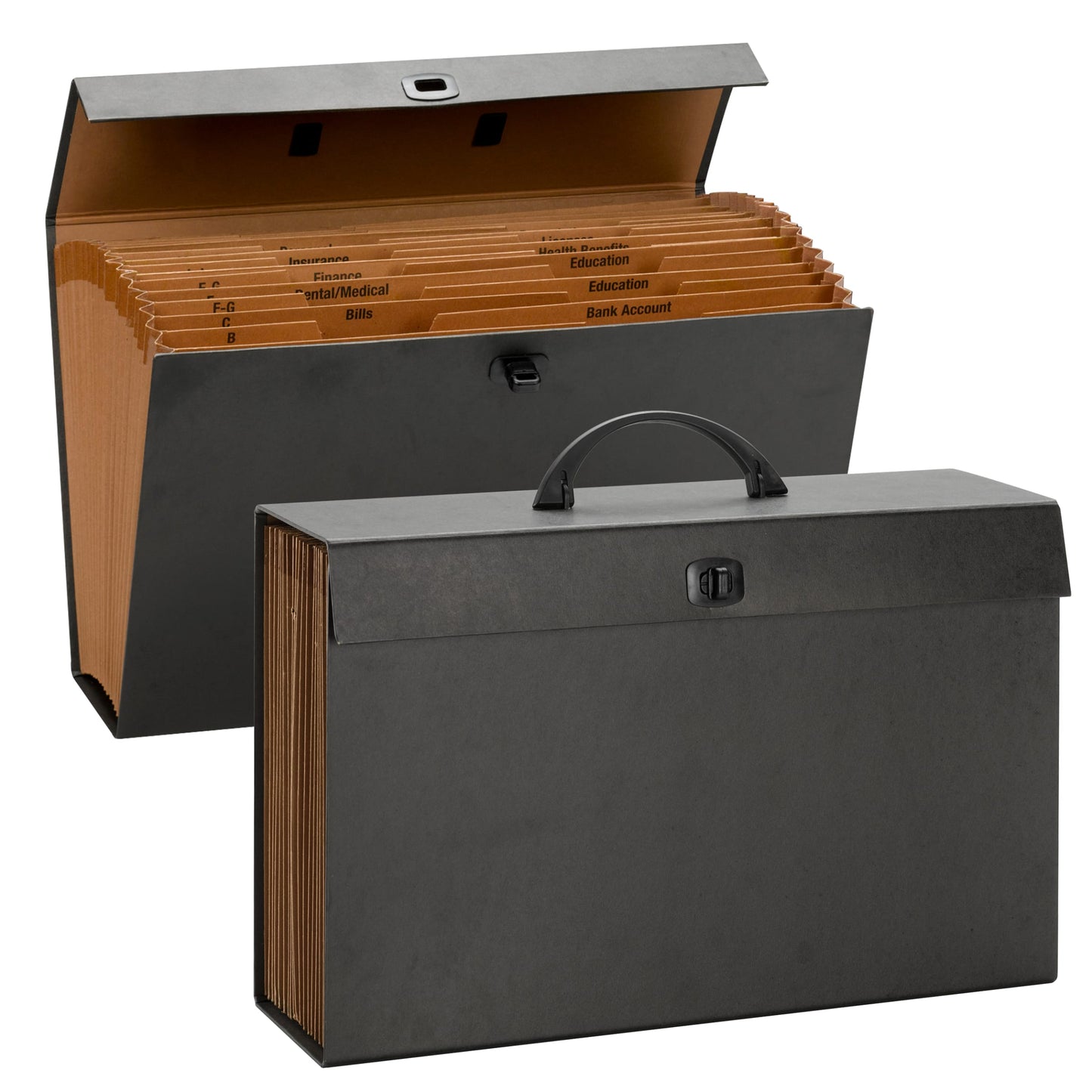 Expanding File Boxes, 19 Pockets, Alphabetic A-Z, Black Color, Legal Size, Set of 1, 086486708043