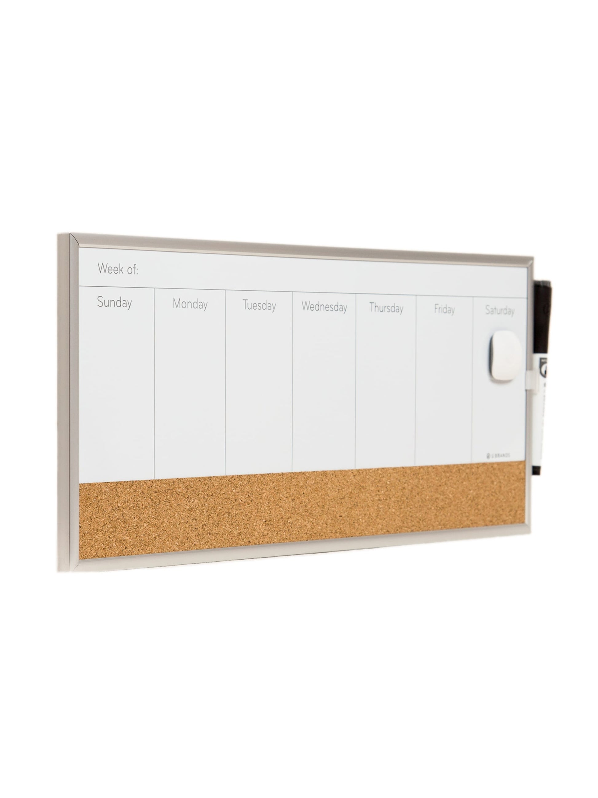 Metal Frame Dry Erase Weekly Combo Board, Silver, White, 18" x 7.5", 2' or Smaller, White, 18" X 7.5" Size, Set of 1, 812296023621
