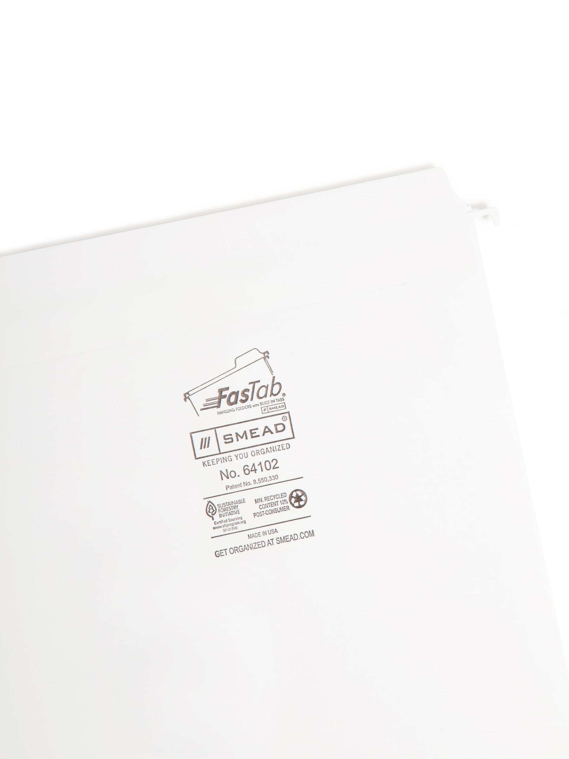 FasTab® Hanging File Folders, Straight-Cut Tab, White Color, Letter Size, Set of 20, 086486641029