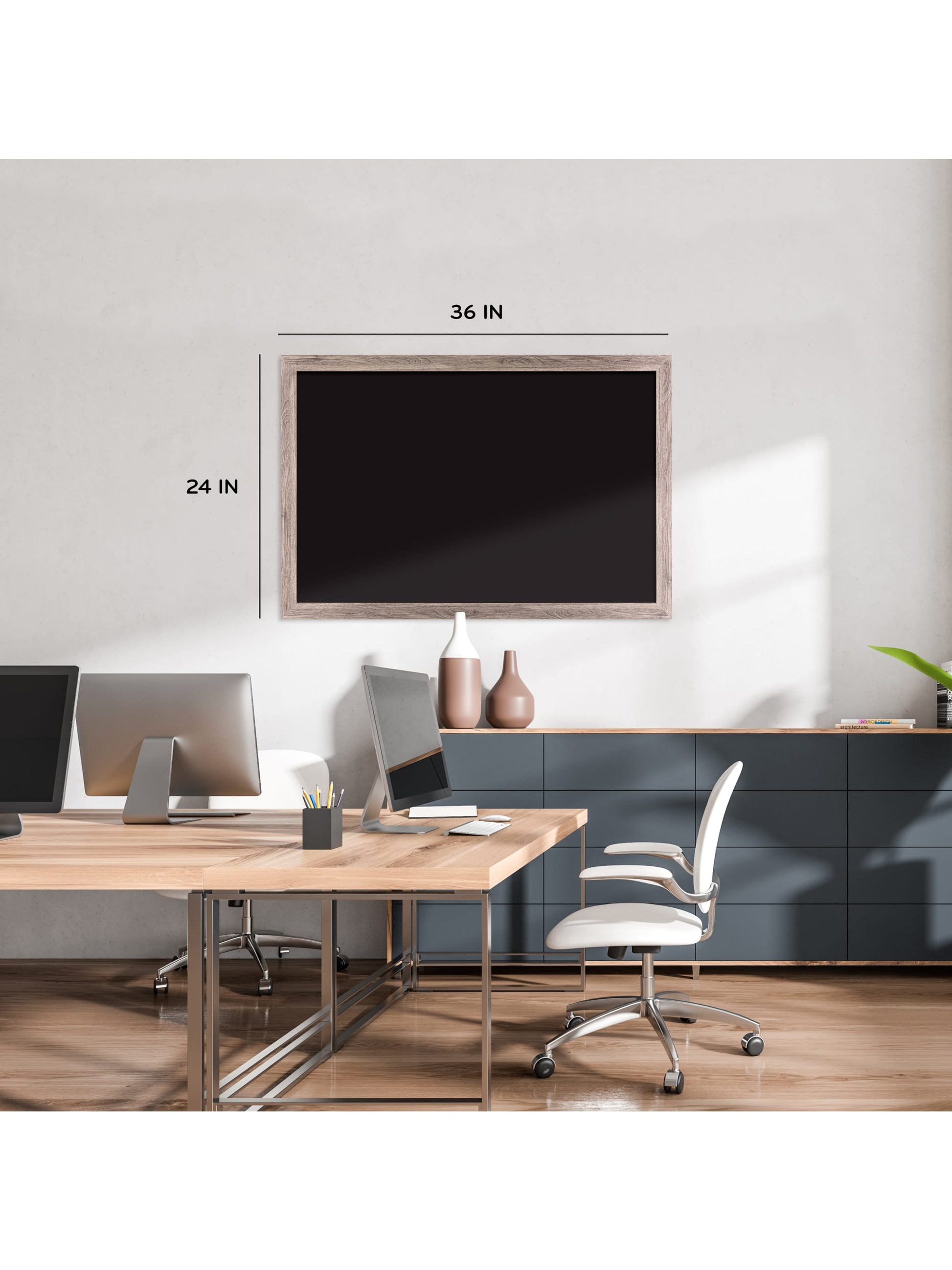 Rustic Frame Magnetic Chalkboard, Brown, Black, 35" x 23", 3 x 2, Black, 35" X 23" Size, Set of 1, 843463145495