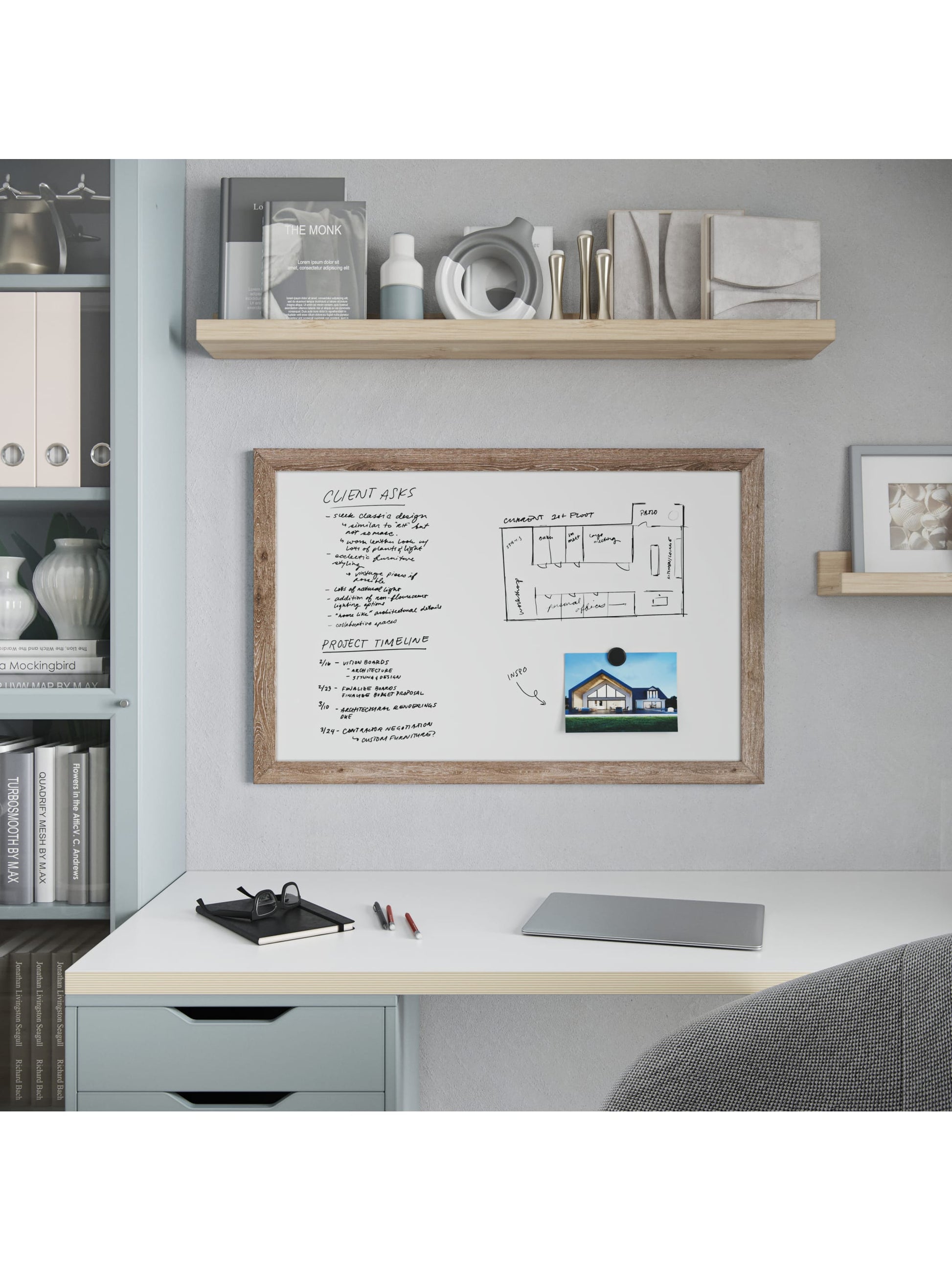 Rustic Frame Dry Erase Board, Brown, White, 35" x 23", 3 x 4, White, 35" X 23" Size, Set of 1, 843463148908