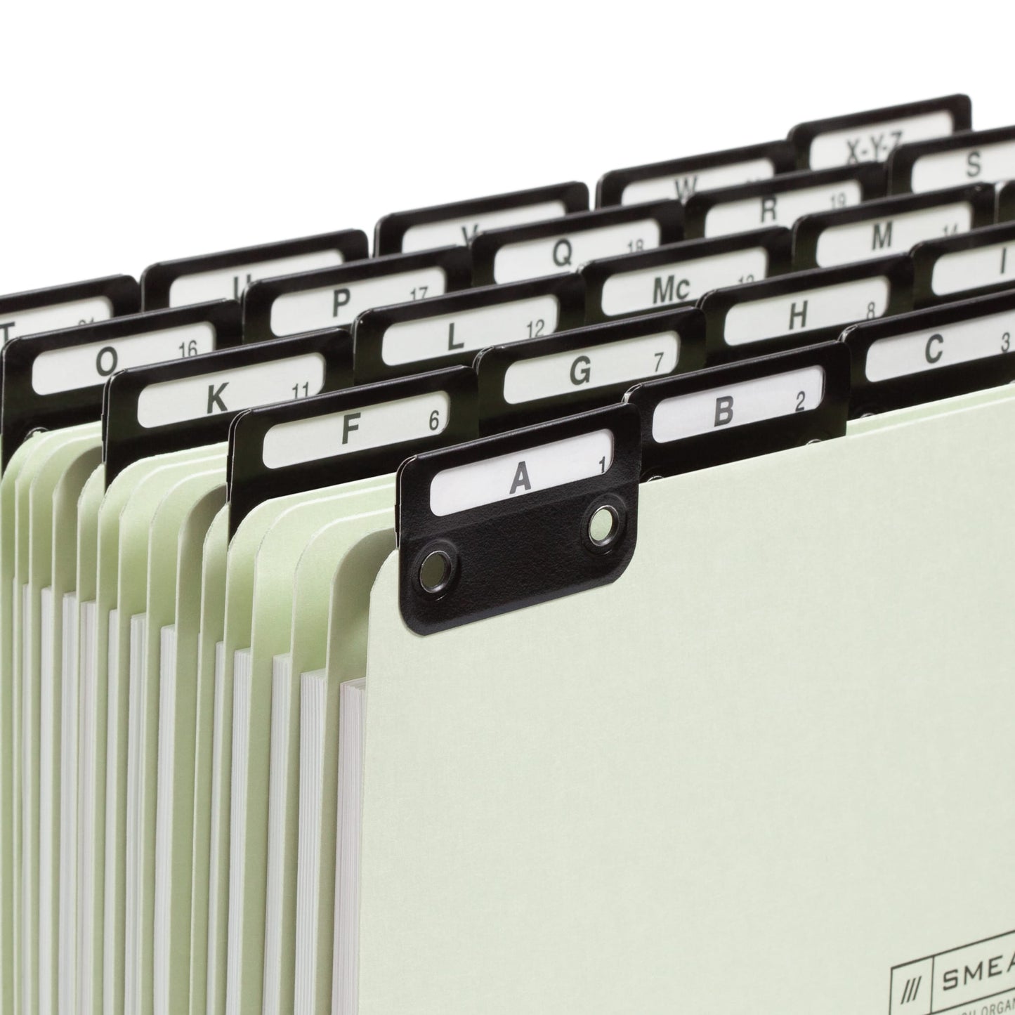 Heavyweight Filing Guides with Alphabetic Indexing, 1/5-Cut Metal Tab, Gray/Green Color, Letter Size, Set of 25, 086486505765